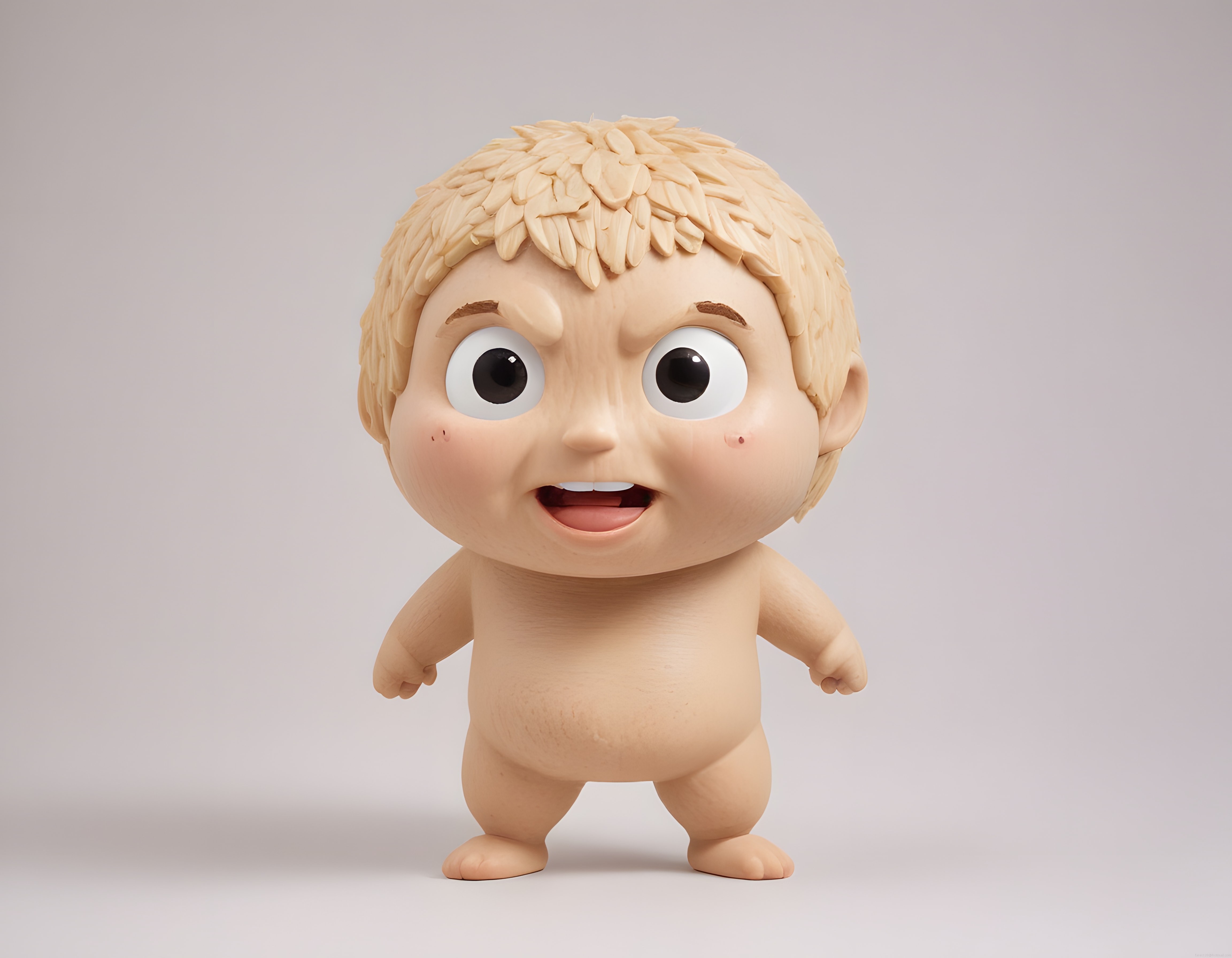 Büyük Gözleriyle Dikkat Çeken Şişman Bebek Heykeli ve 3D Karakter Tasarımı