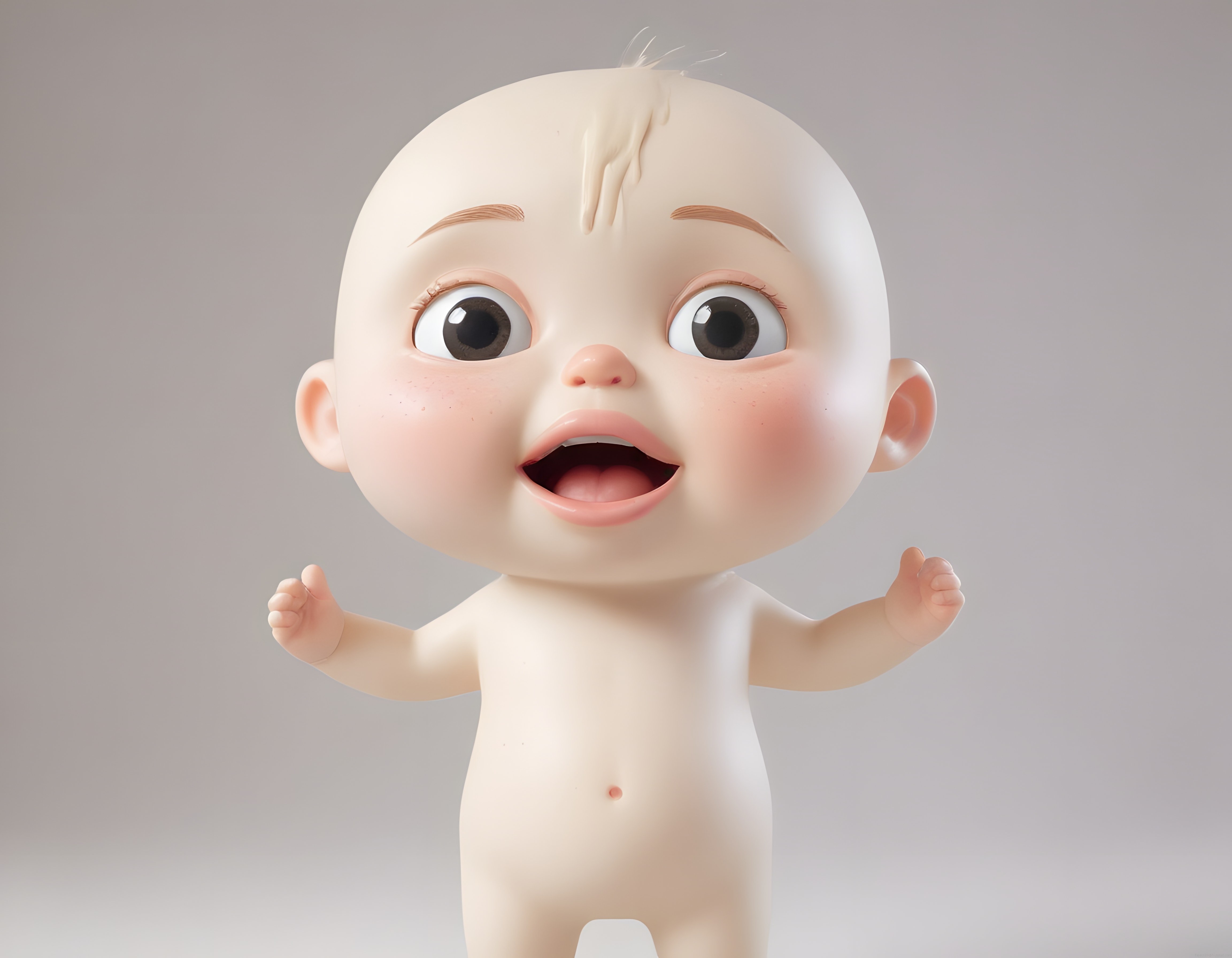 Büyük Gözlü 3D Animasyon Bebek Karakteri ve Masum Şaşkın İfadesi