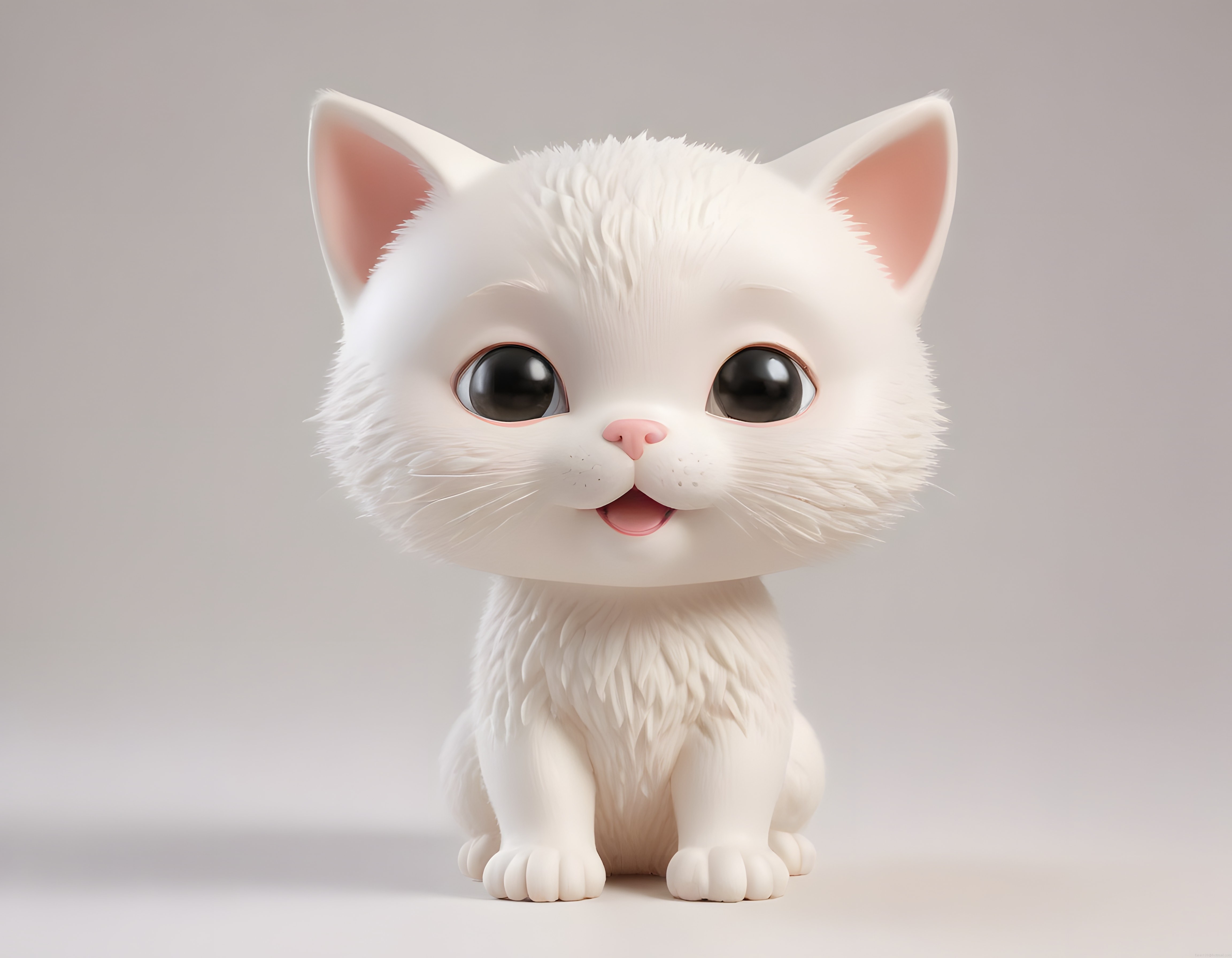 Büyük Gözlü Beyaz Kedi Yavrusu: Sevimli 3D Animasyon Karakteri Tasarımı