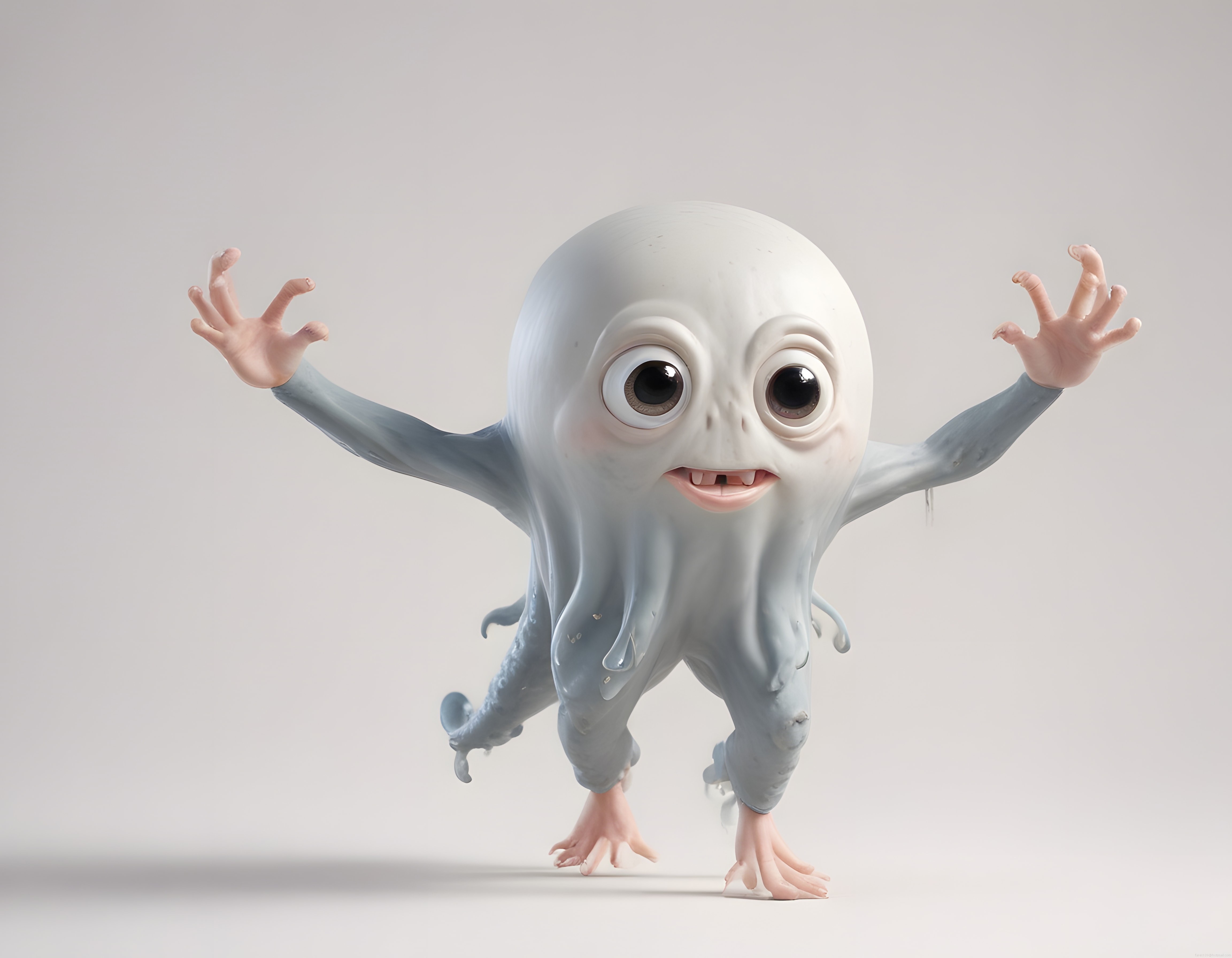 Büyük Gözlü Mavi Ahtapot İnsan Karışımı 3D Fantastik Karakter