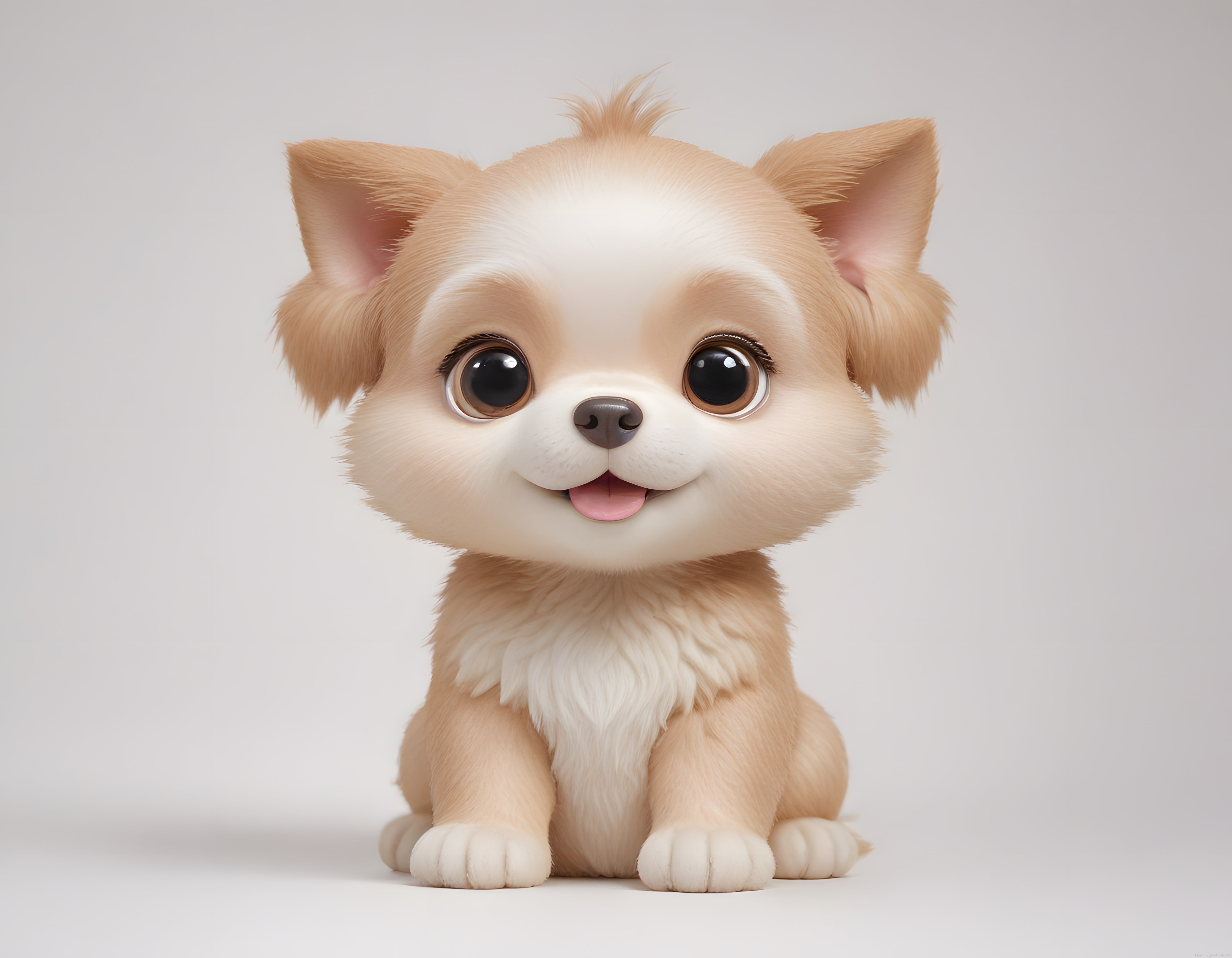 Büyük Gözlü Pelüş Tüylü Sevimli 3D Animasyon Köpek Karakter Tasarımı