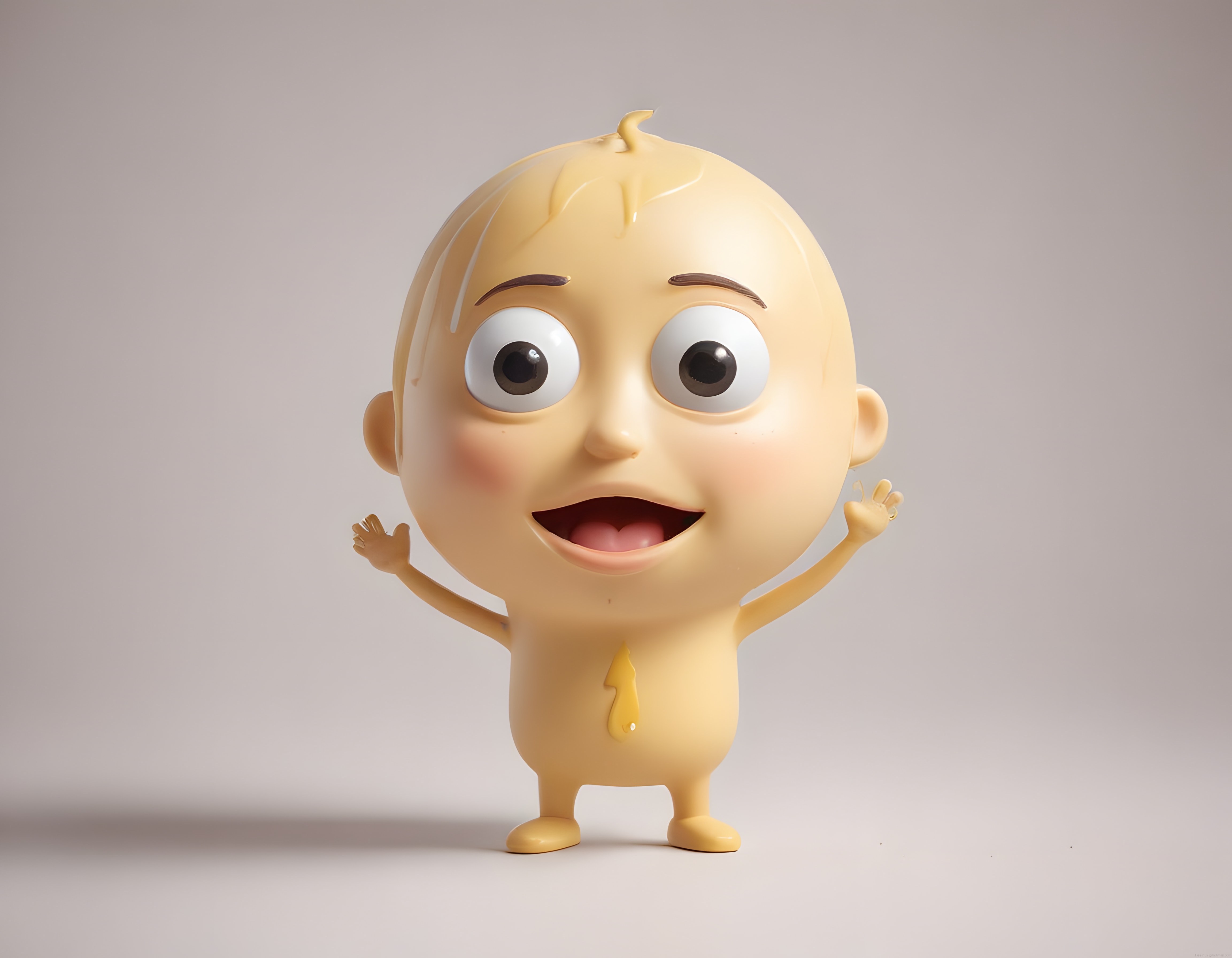Büyük Gözlü Şaşkın 3D Bebek Karakteri: Sevimli CGI Dijital Sanat Çalışması
