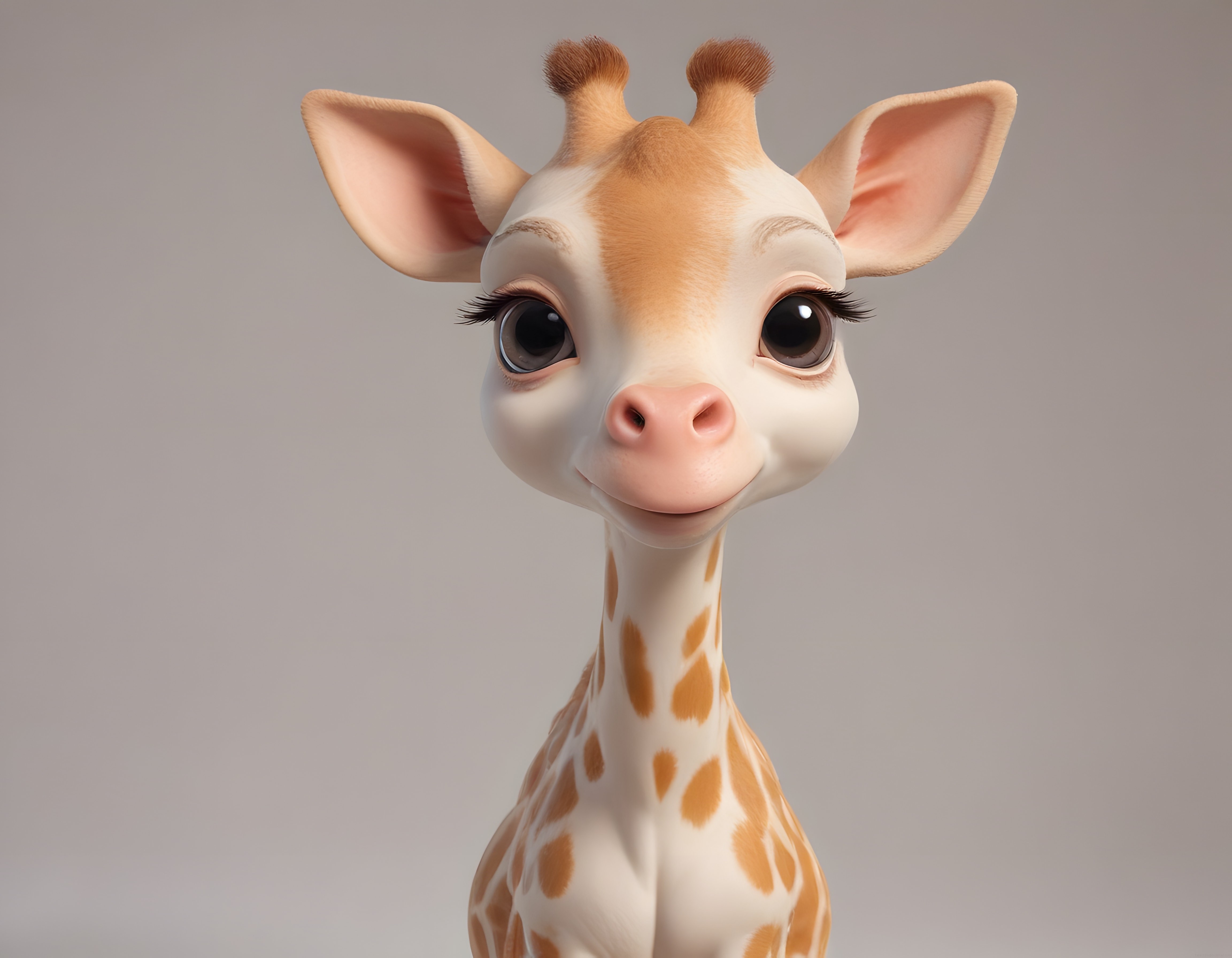 Büyük Gözlü Sevimli 3D Animasyon Bebek Zürafa Karakter Yakın Çekim Portresi