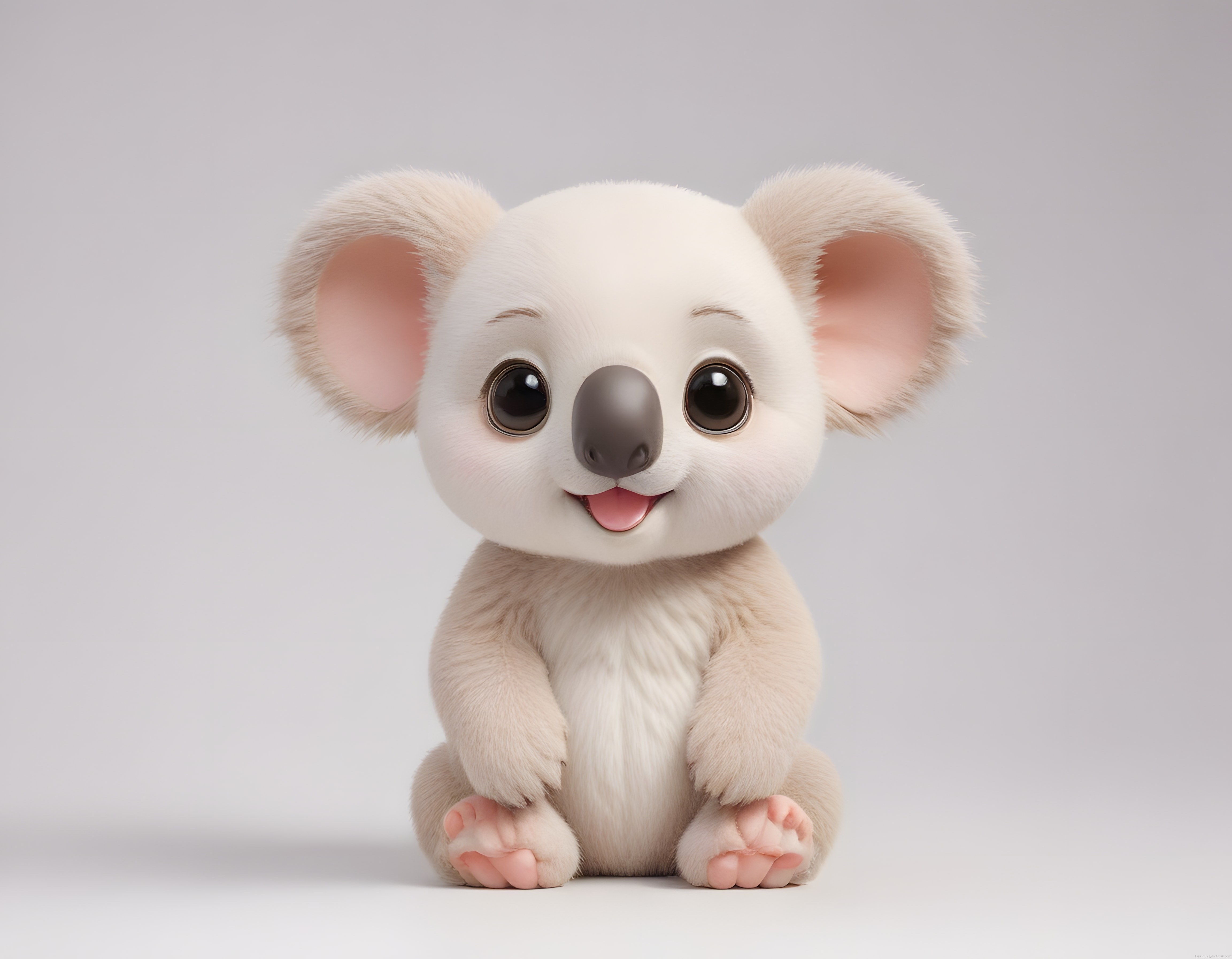 Büyük Gözlü Sevimli 3D Animasyon Koala Bebek Karakteri Gri Fonda