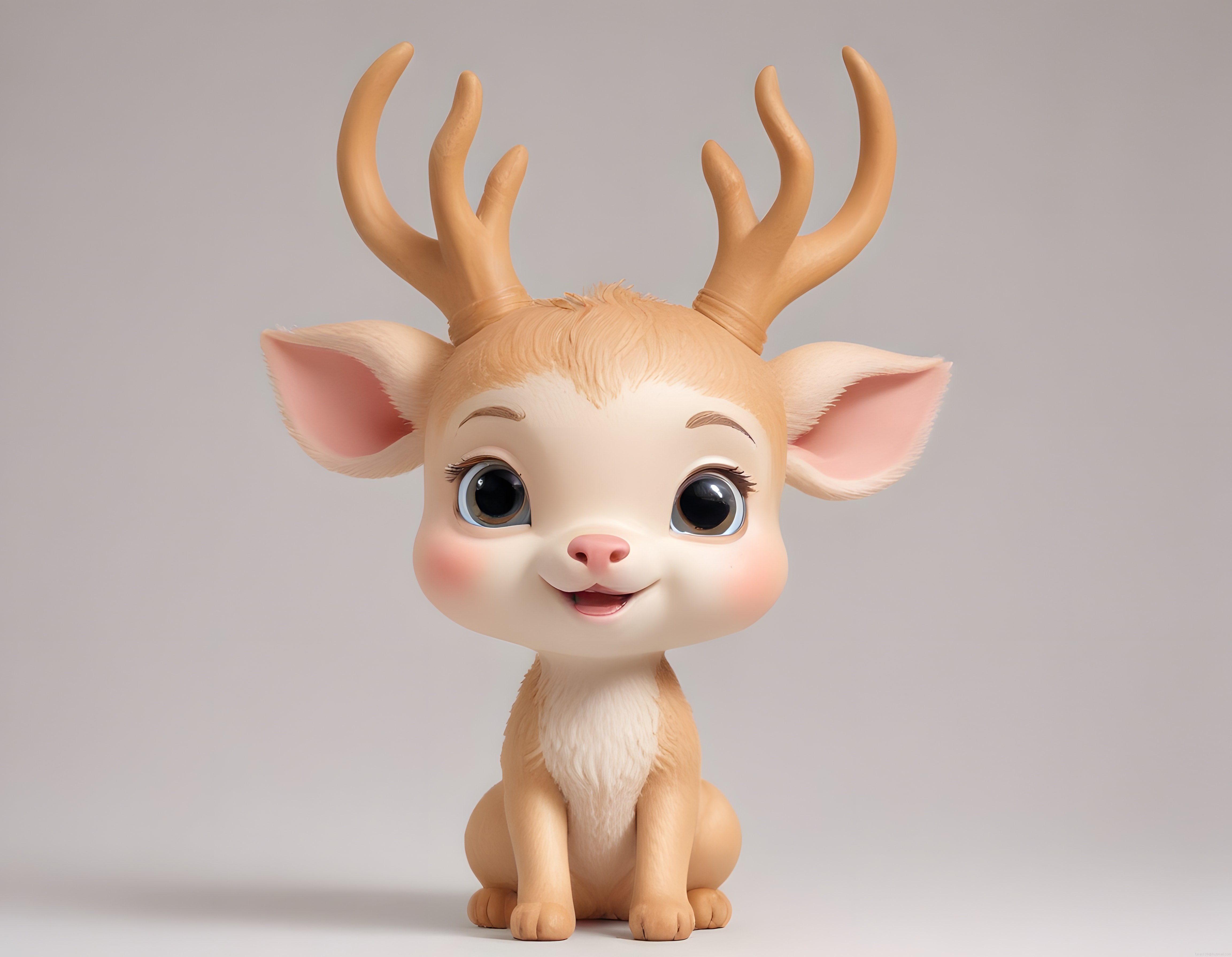 Büyük Gözlü Sevimli 3D Geyik Karakteri ve Kawaii Figür Tasarımı