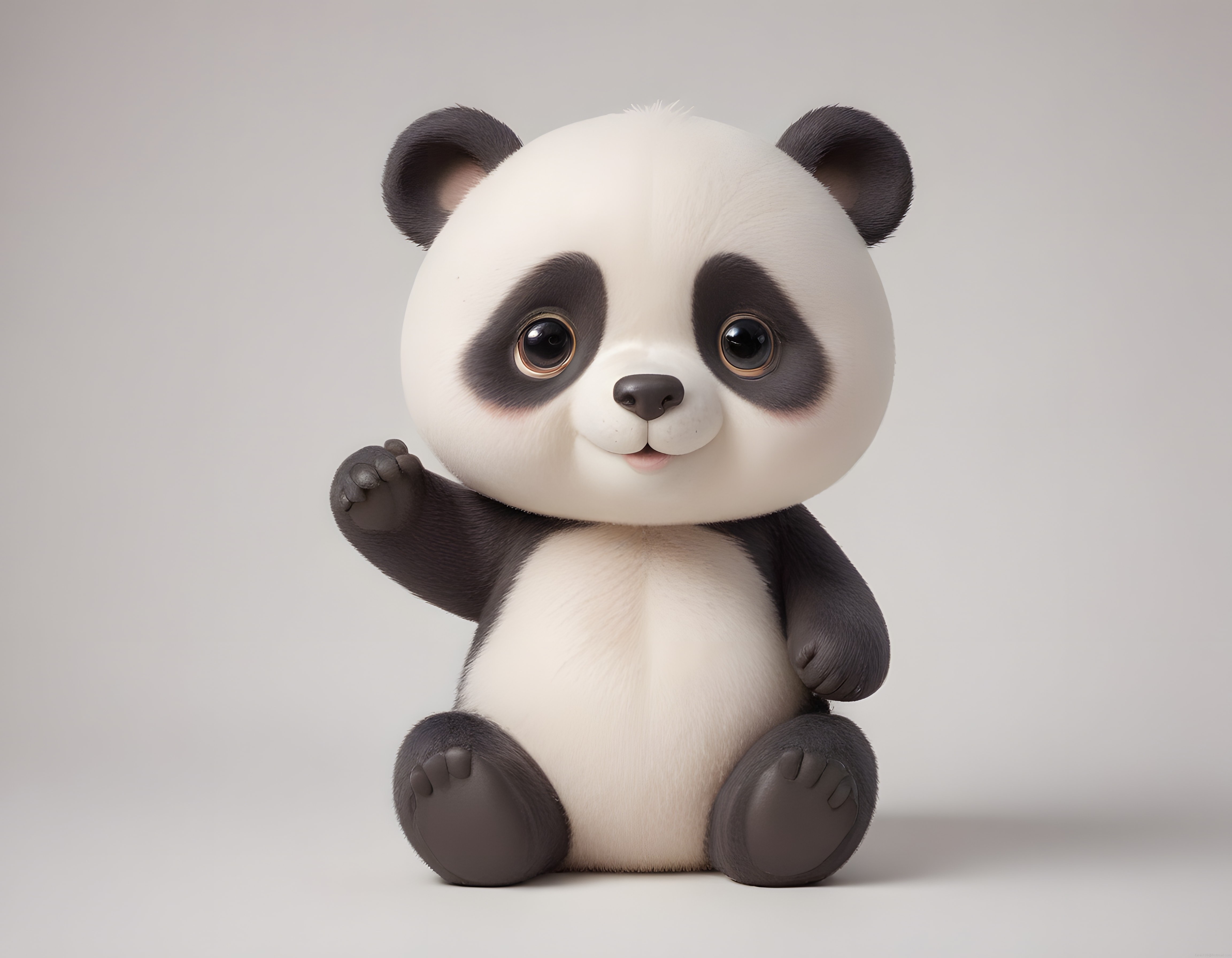 Büyük gözlü sevimli 3D panda karakteri ve düz arka planlı illüstrasyon