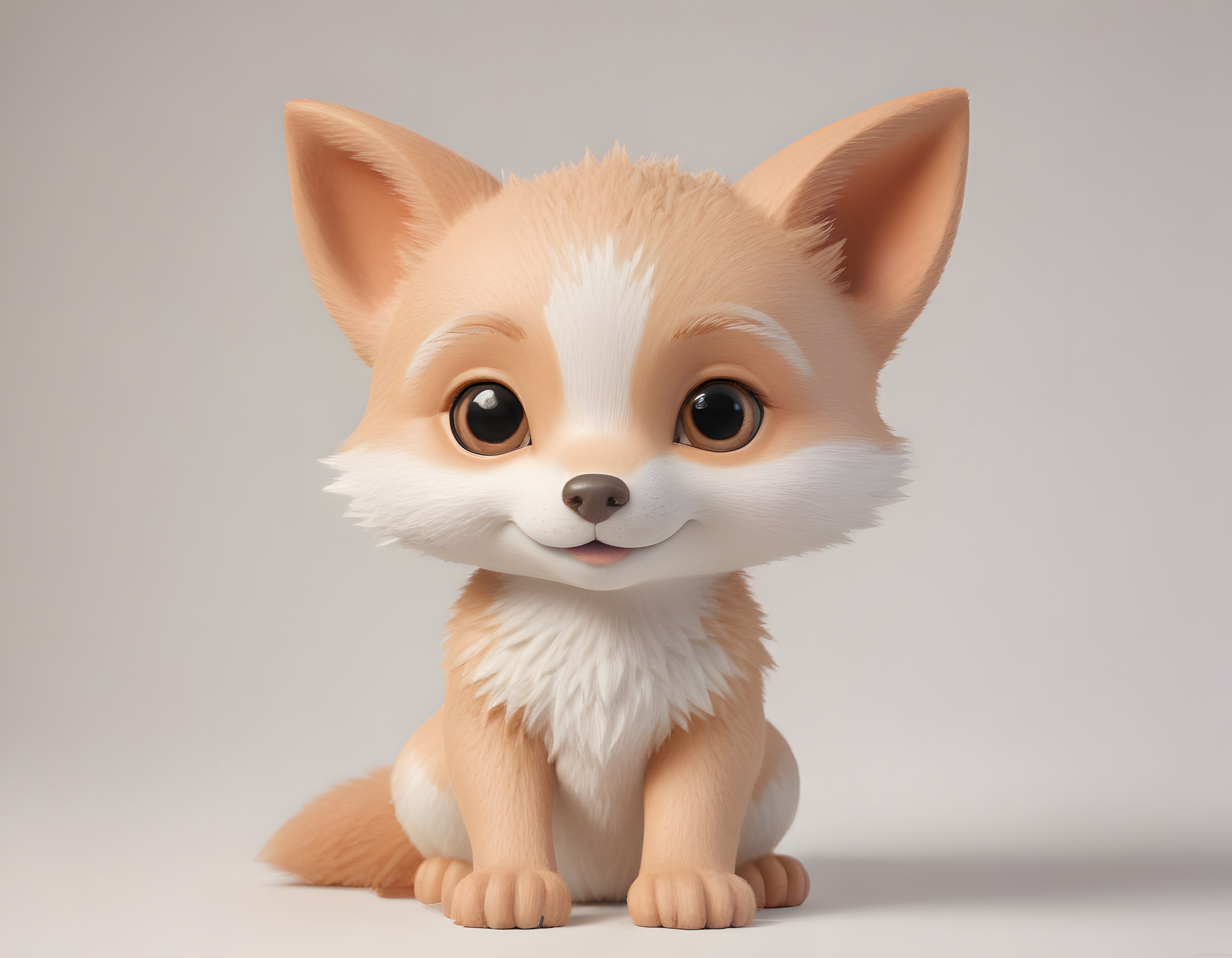 Büyük Gözlü Sevimli 3D Tilki Karakteri ve Peluş Oyuncak Konsept Tasarımı