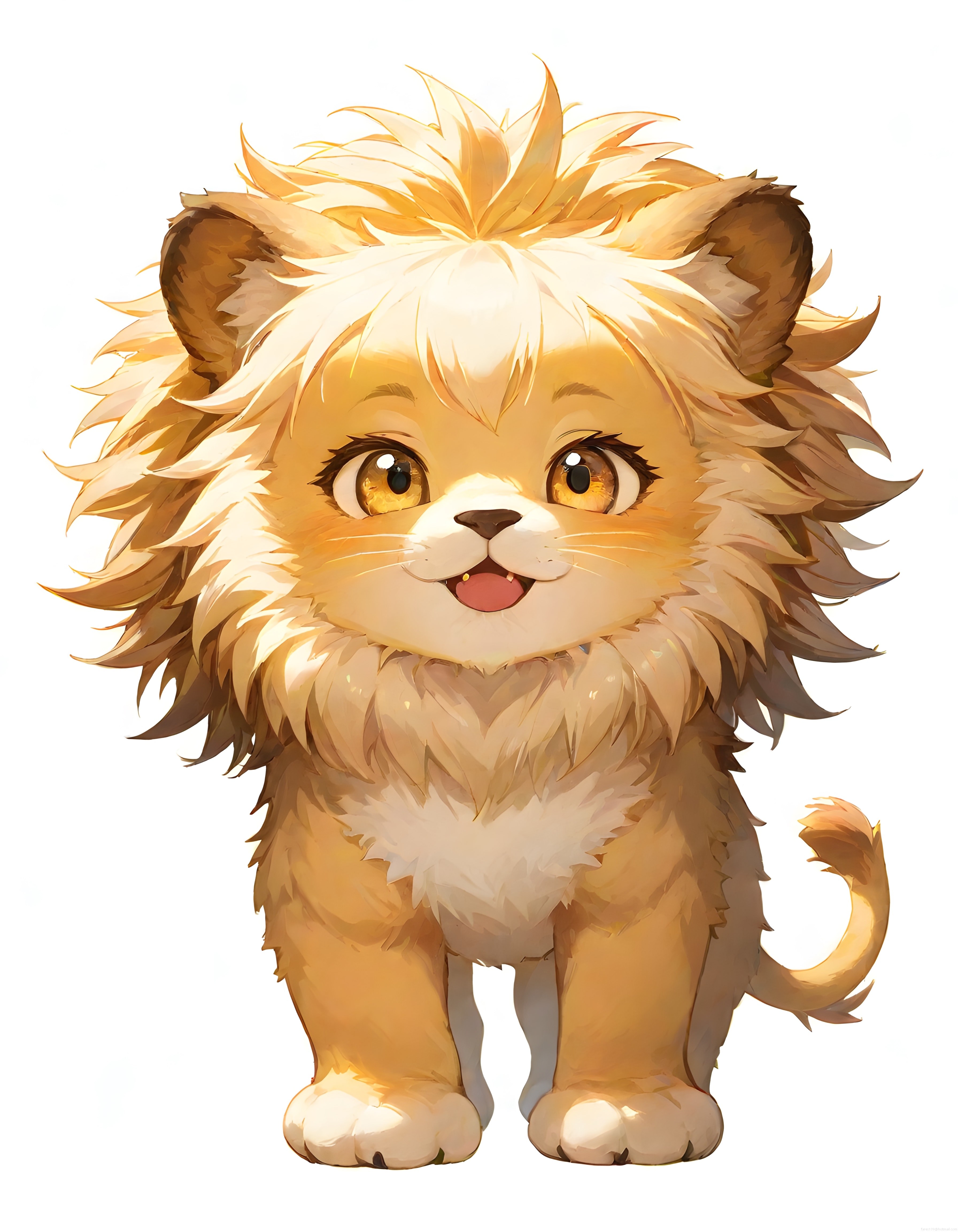 Büyük Gözlü Sevimli Aslan Yavrusu Anime Dijital Sanat Çizimi