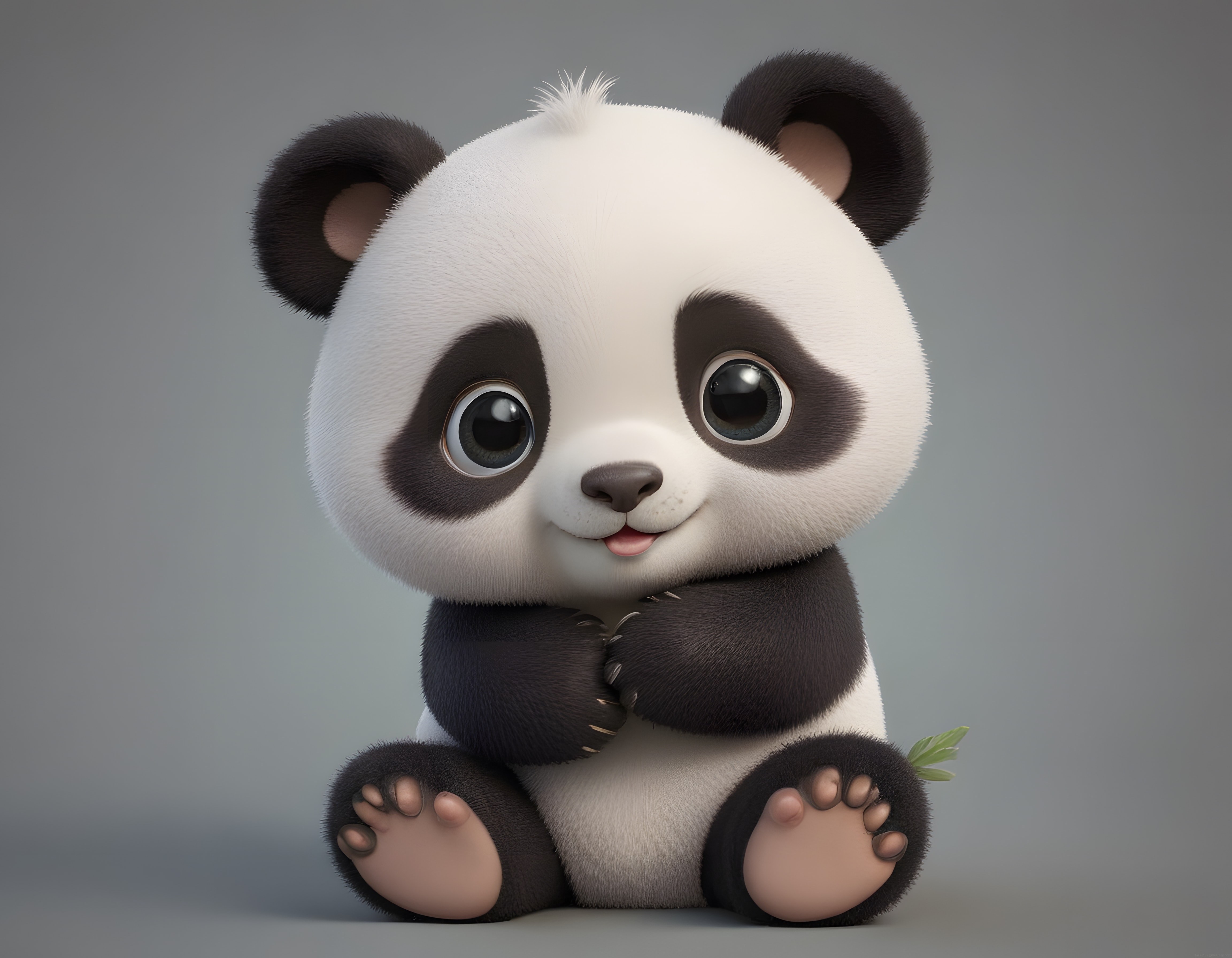 Büyük Gözlü Sevimli Bebek Panda Karakteri 3D Dijital Sanat Çalışması