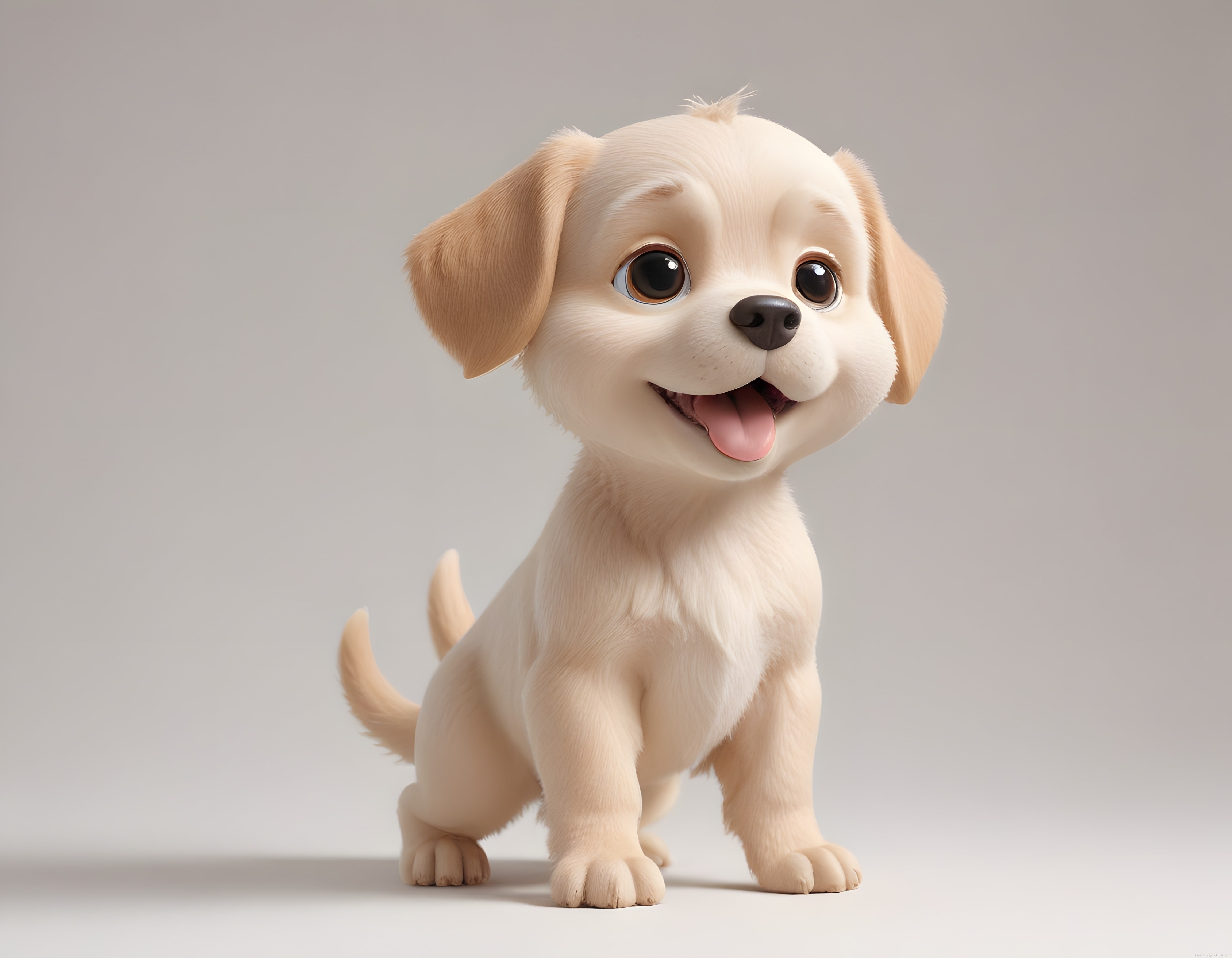 Büyük Gözlü Sevimli Bej 3D Animasyon Köpek Yavrusu Karakteri Tasarımı
