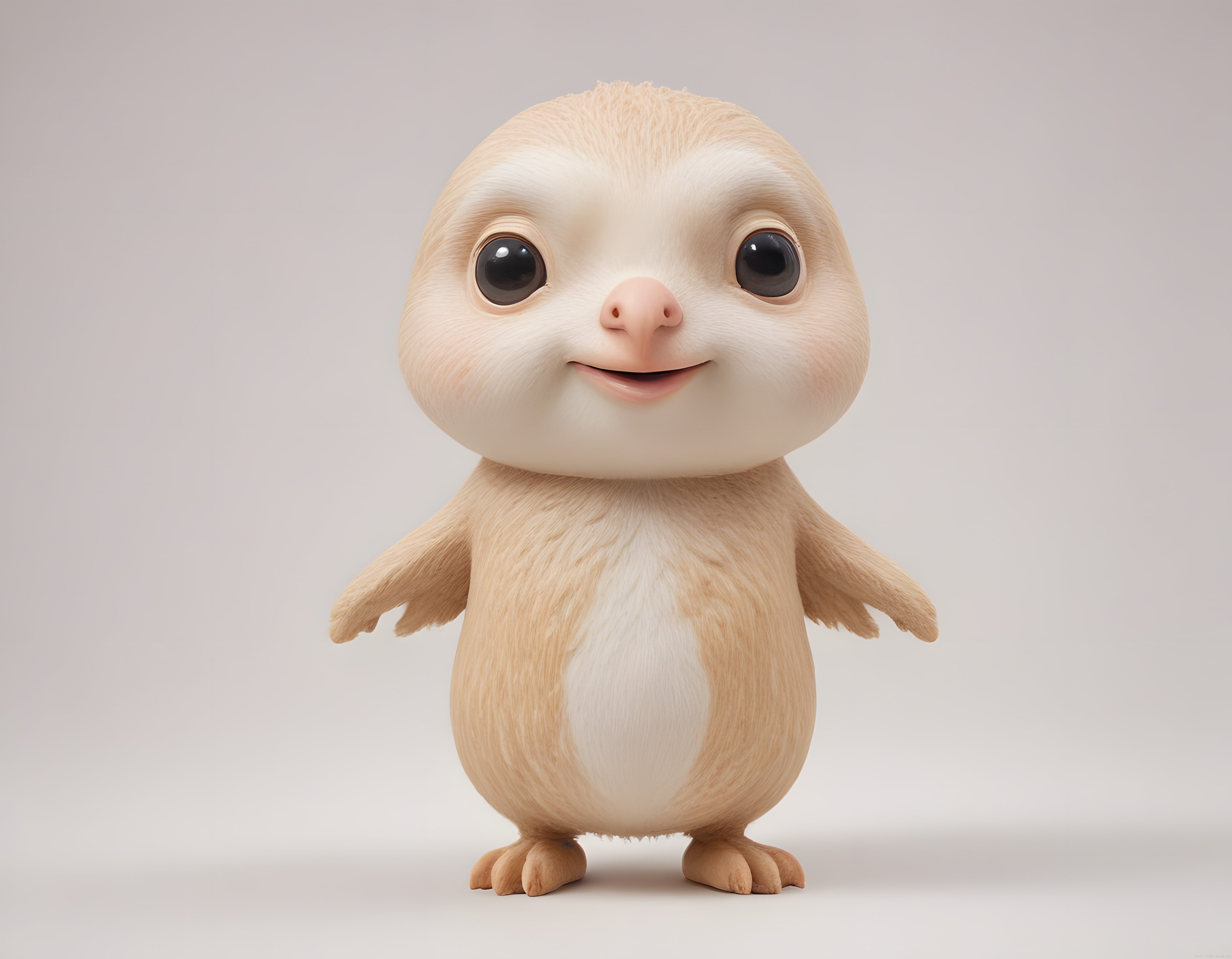 Büyük Gözlü Sevimli Bej Penguen Yavrusu 3D Dijital Karakter Tasarımı