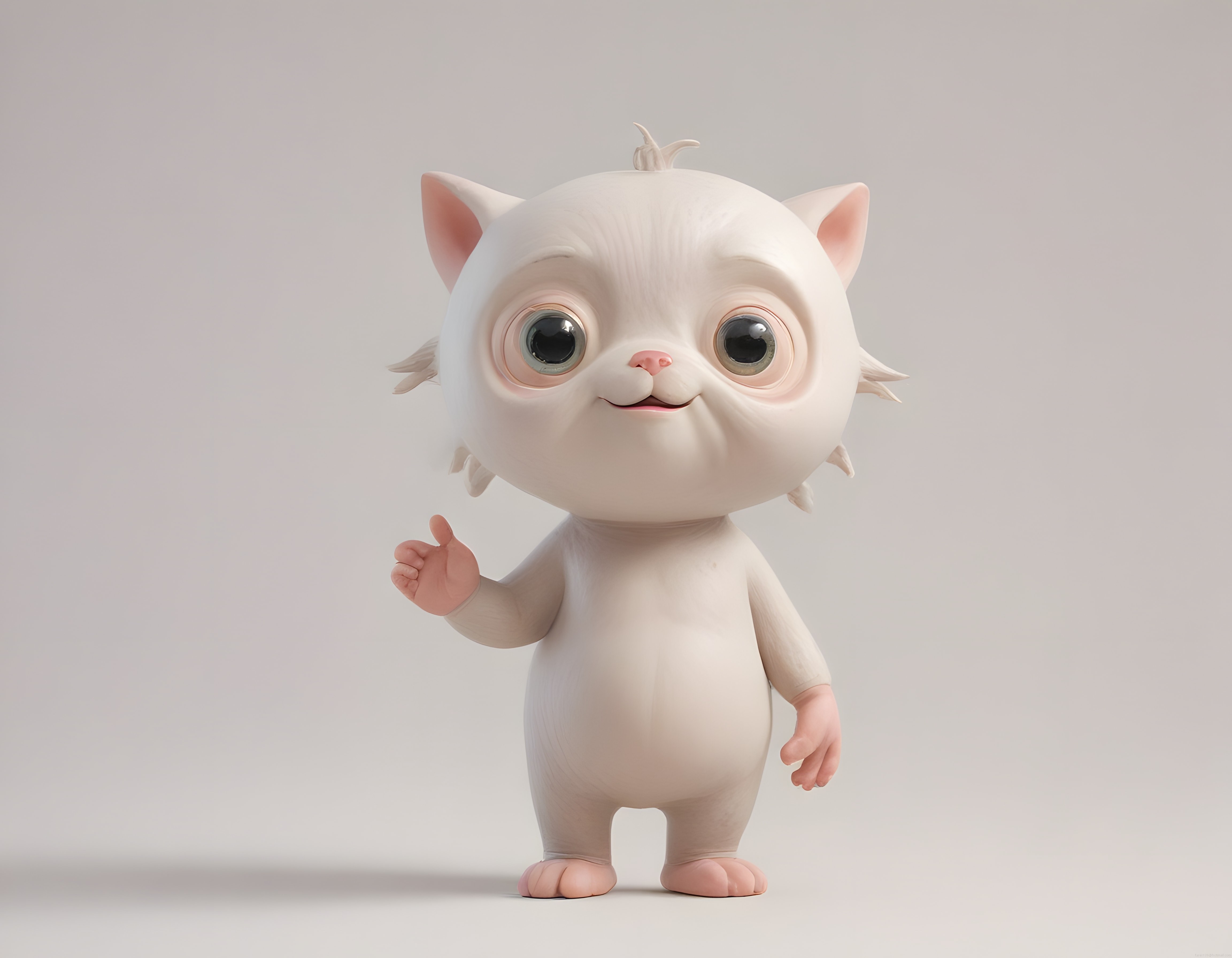 Büyük Gözlü Sevimli Beyaz 3D Kedi Karakteri Parmakla İşaret Ediyor