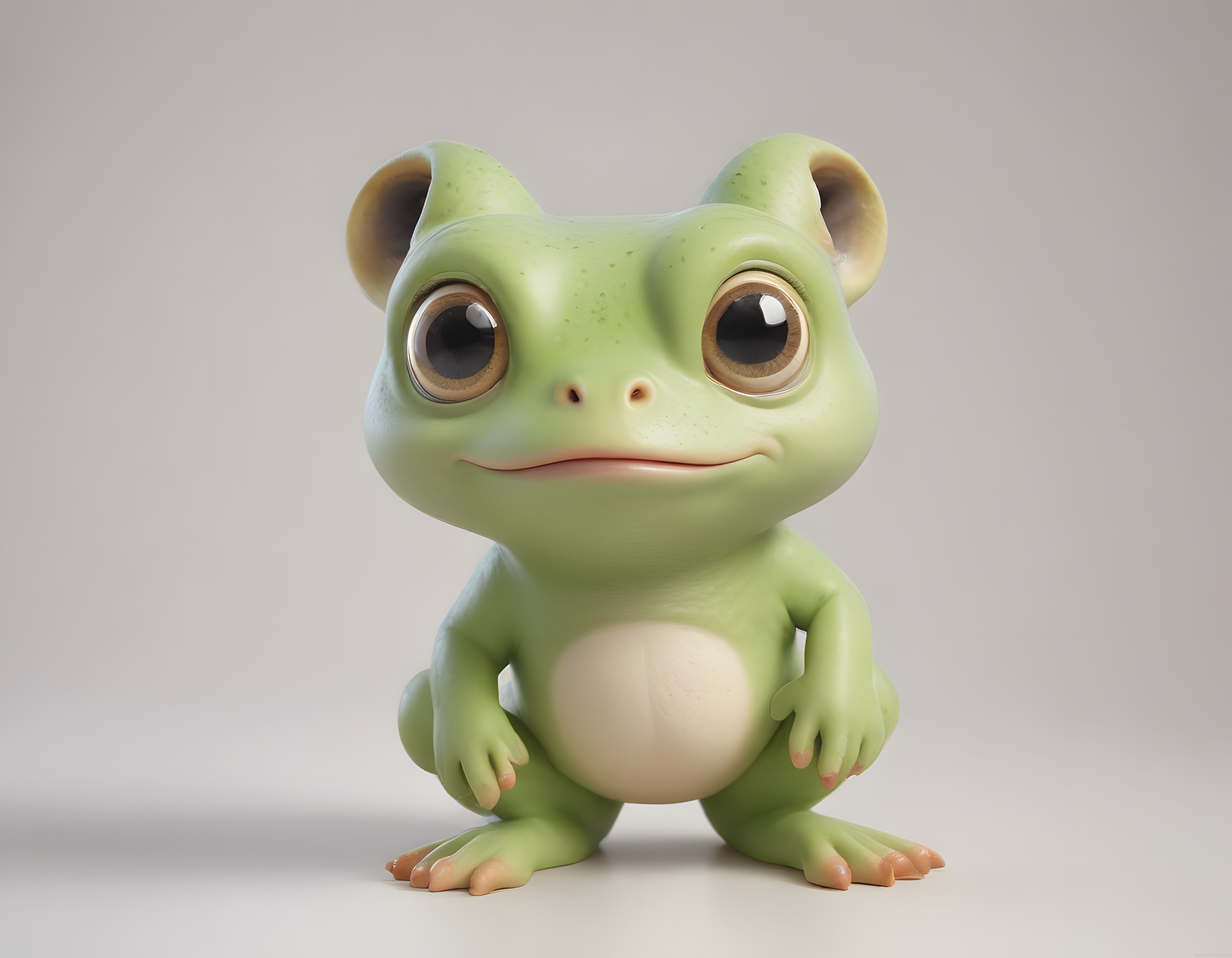 Büyük Gözlü Sevimli Yeşil Kurbağa 3D Pixar Tarzı Animasyon Karakteri