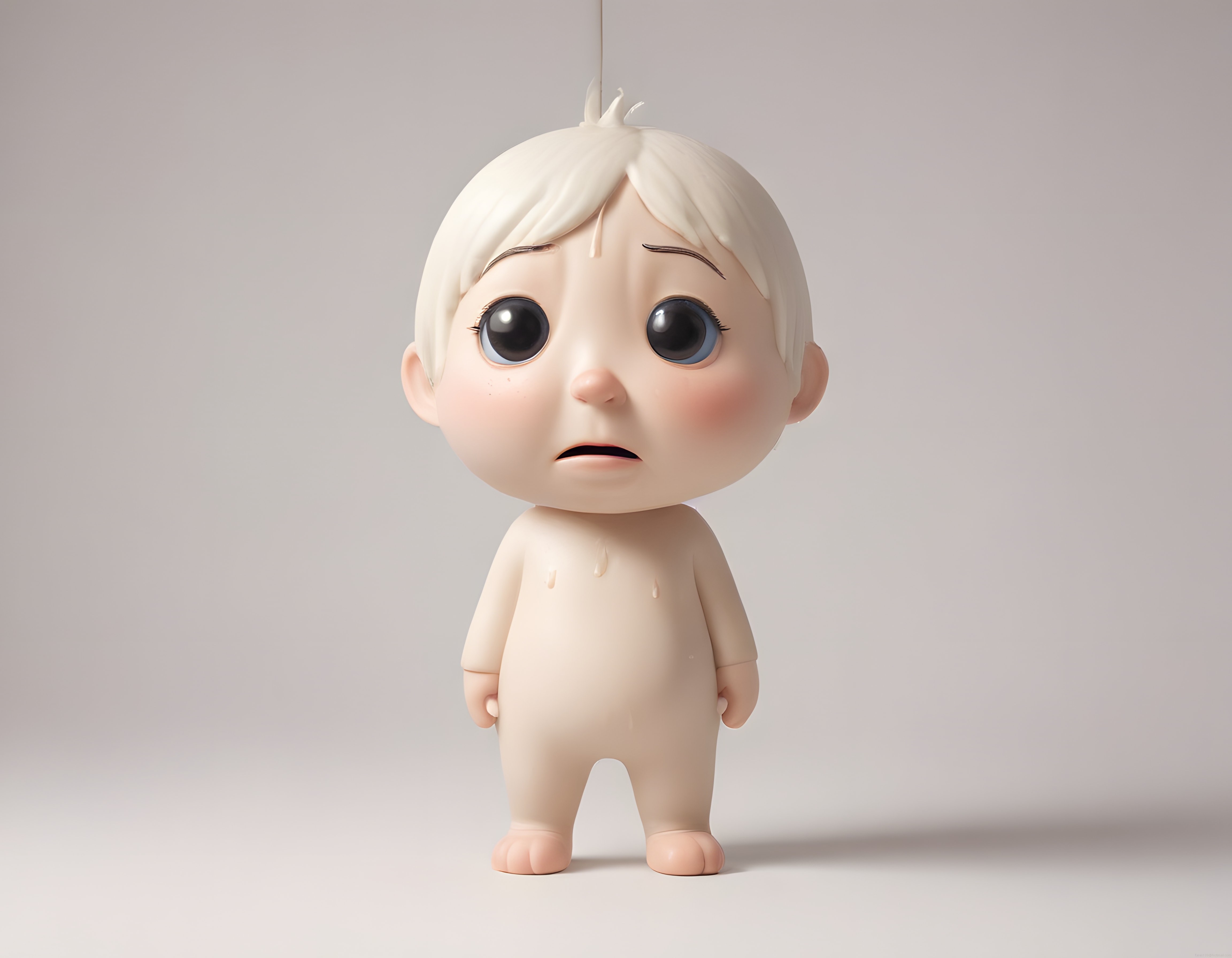 Büyük Gözlü Üzgün Bebek: 3D Dijital Karakter ve Seramik Figür Tasarımı