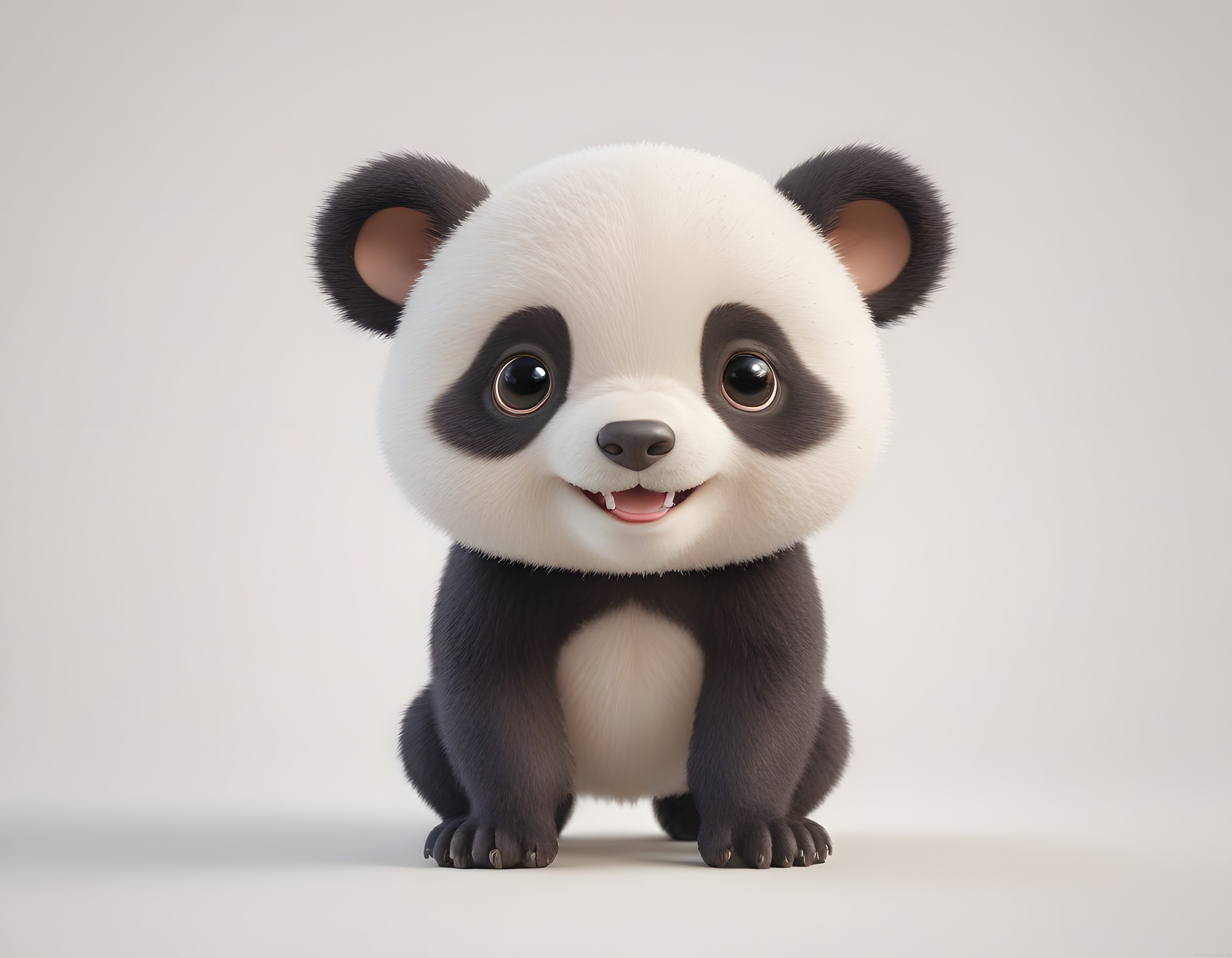 Büyük Gözlü ve Gülümseyen Sevimli Panda Yavrusu 3D Dijital İllüstrasyon