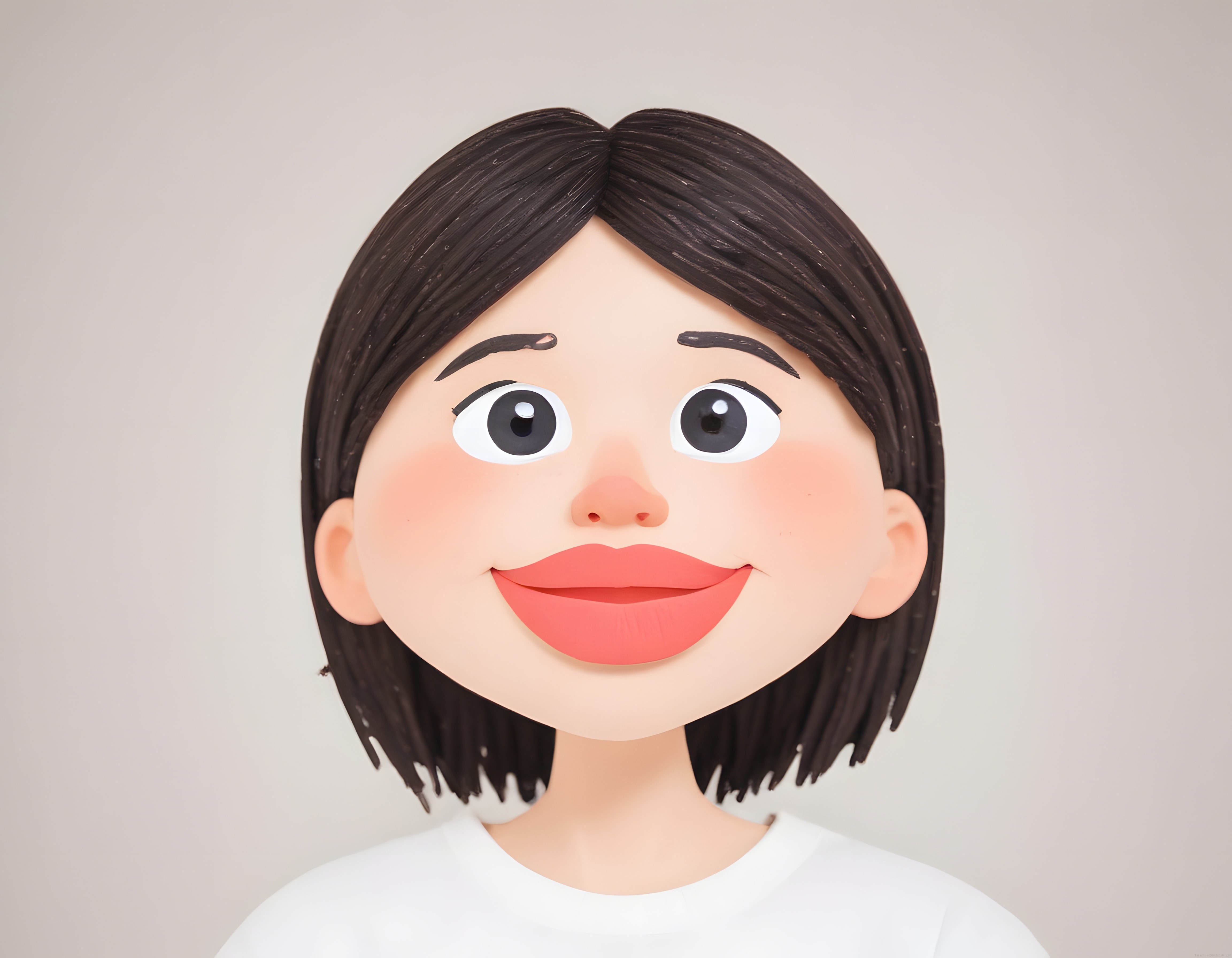 Büyük Gözlü ve Sıcak Gülümseyen 3D Animasyon Kadın Karakter Portresi