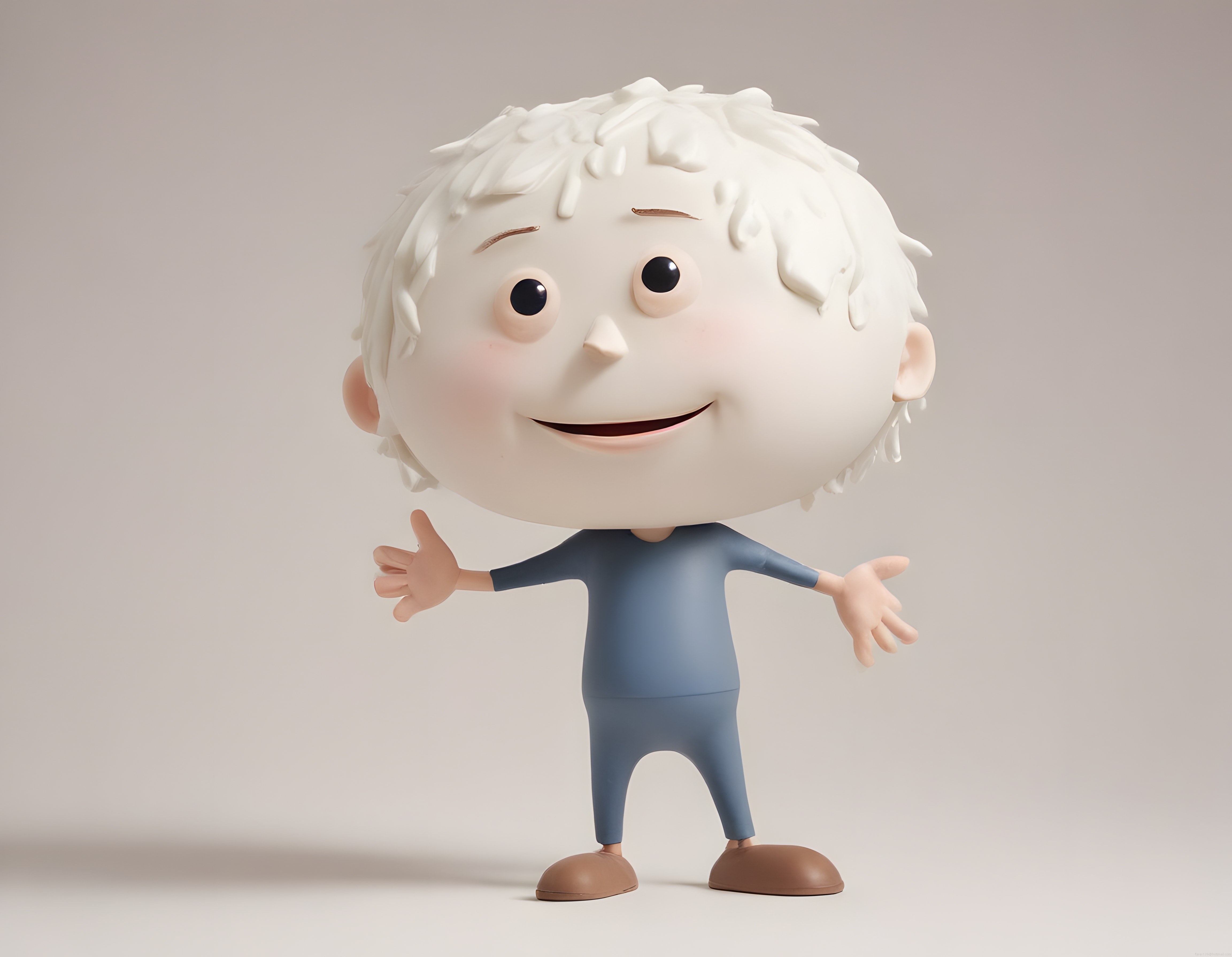 Büyük Kafalı Sevimli 3D Animasyon Karakteri Açık Kollarıyla Poz Veriyor