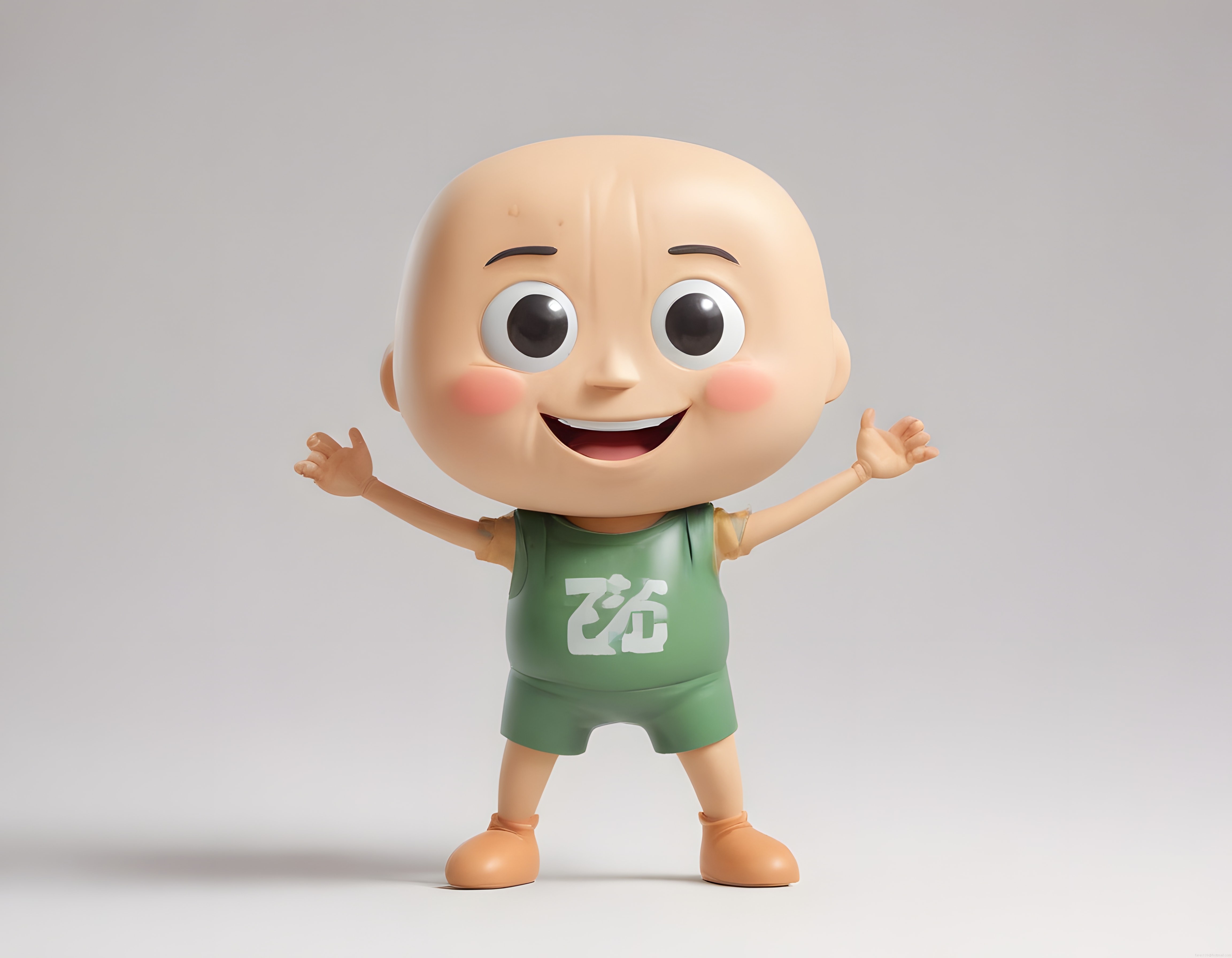 Büyük Kafalı Sevimli 3D Bebek Figürü Kollarını Açarak Neşeyle Poz Veriyor