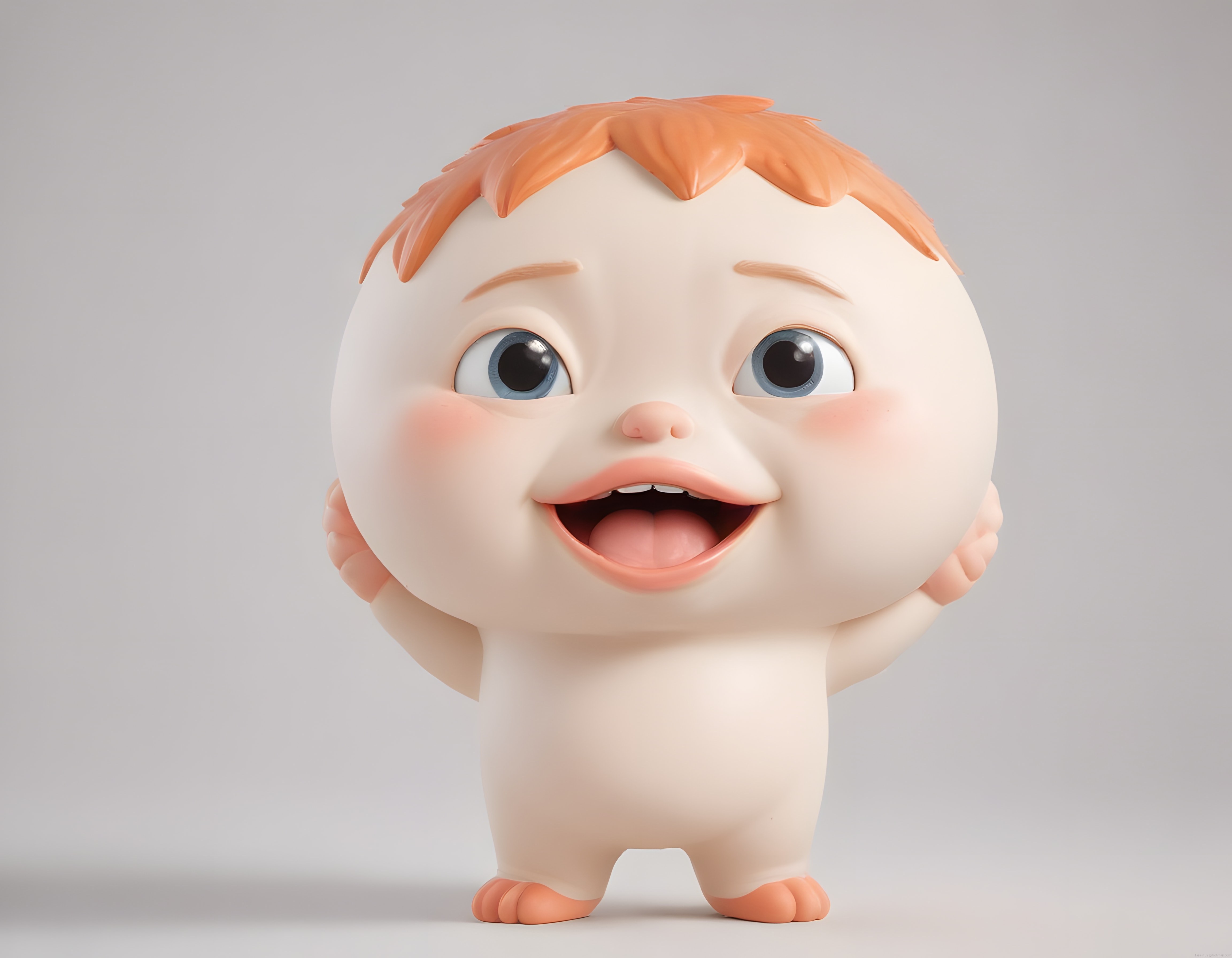 Büyük Kafalı Sevimli 3D Bebek Karakteri ve Turuncu Saçlı Şaşkın İfadesi