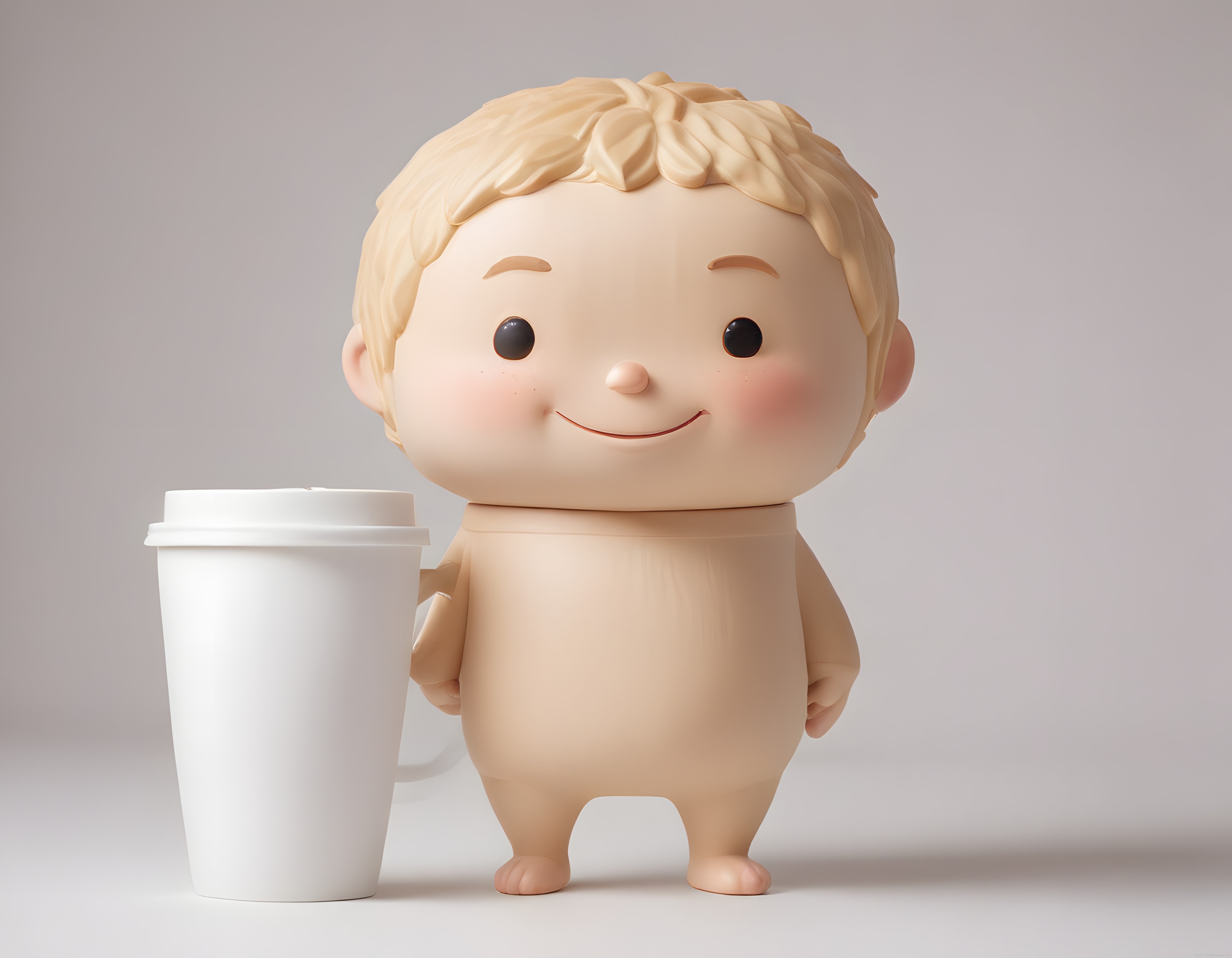 Büyük Kahve Bardağı Tutan Sevimli 3D Animasyon Bebeği Karakter Tasarımı