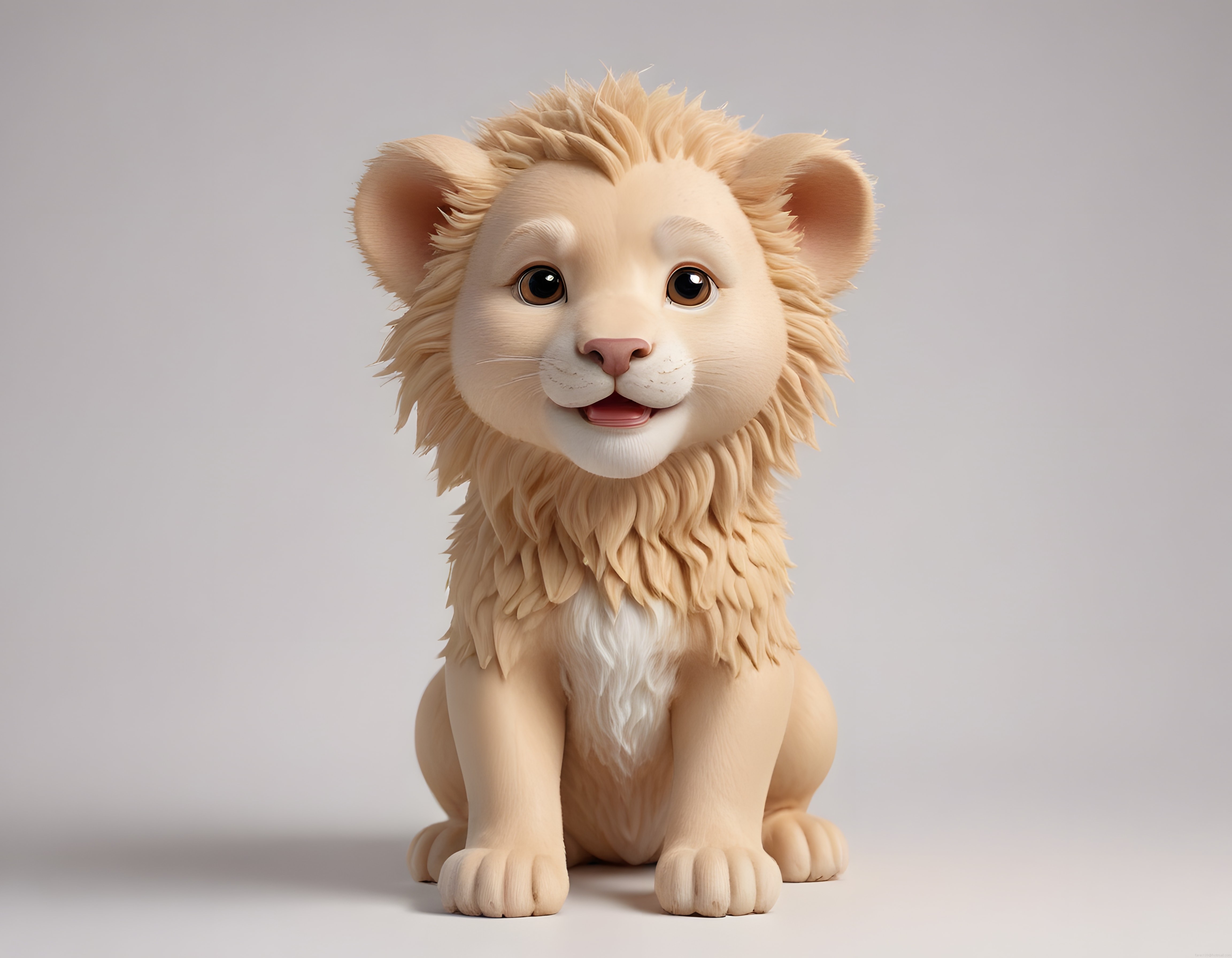 Büyük Kahverengi Gözlü Sevimli 3D Aslan Yavrusu Karakter Tasarımı