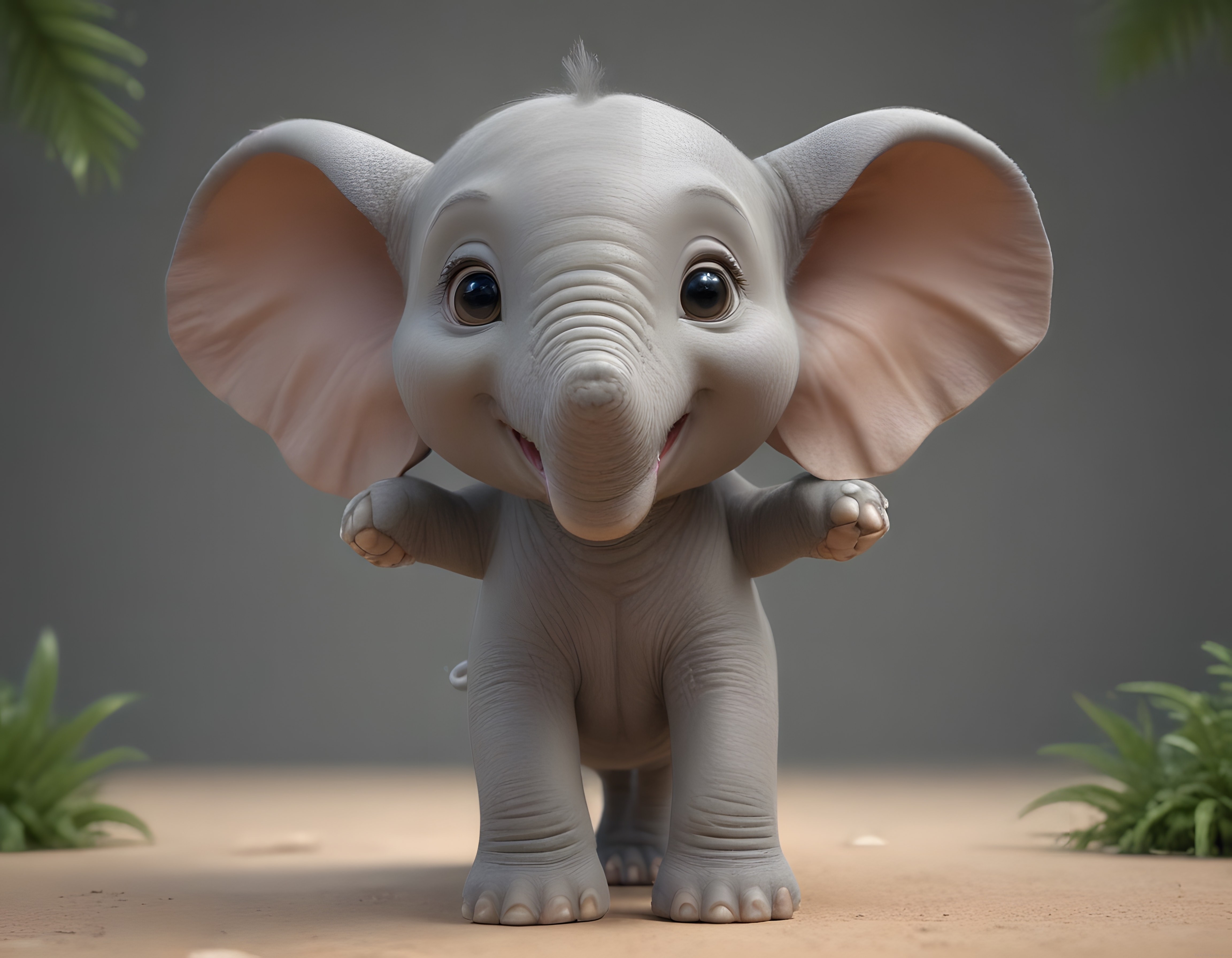 Büyük Kulaklı Sevimli Bebek Fil Yürüyor: 3D Animasyon Karakter Tasarımı Görseli