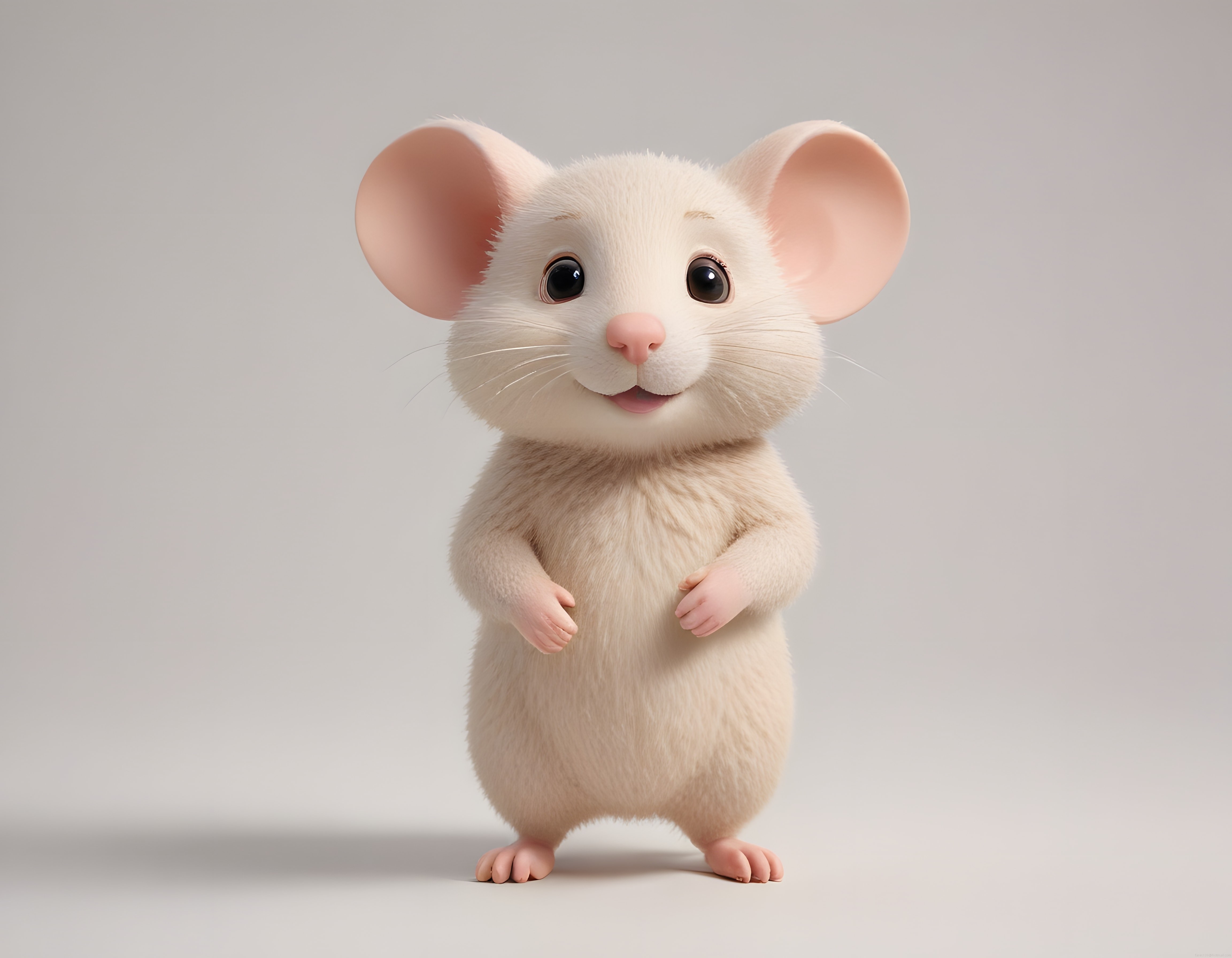 Büyük kulaklı sevimli beyaz fare karakteri 3d animasyon tasarımı