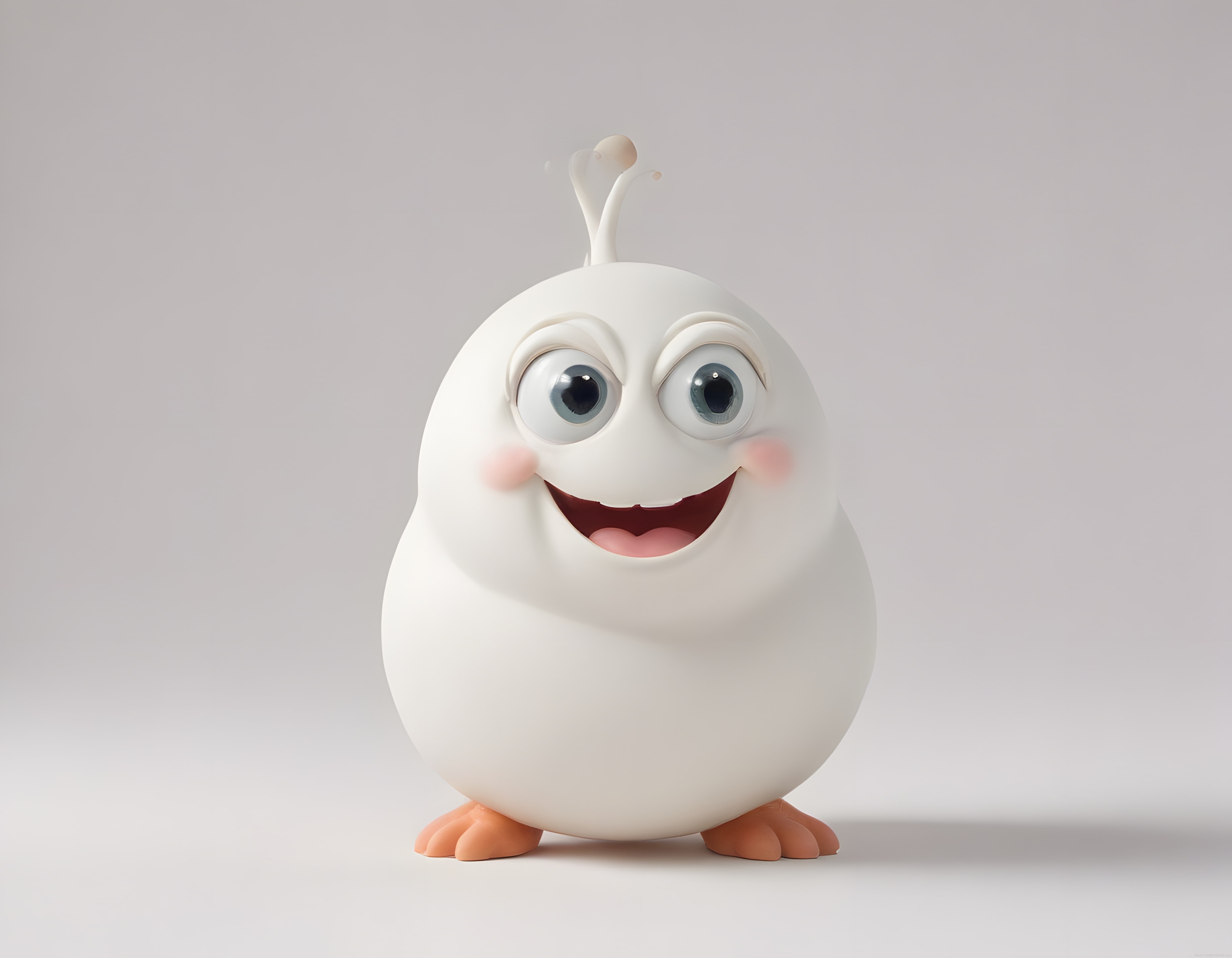Büyük Mavi Gözlü Sevimli Beyaz 3D Karakter ve Mutlu Çizgi Film Yaratığı