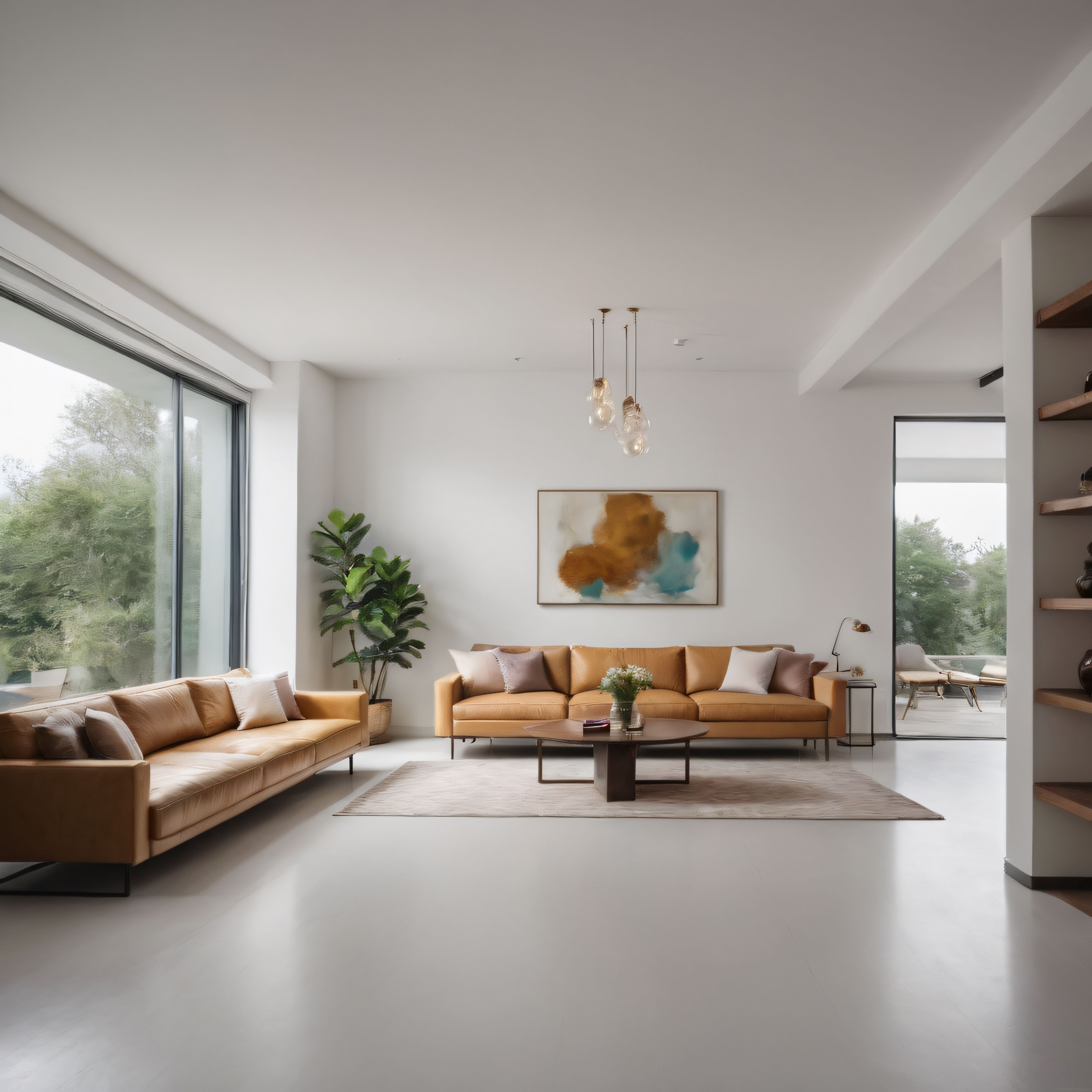 Büyük Pencereler ve Sıcak Renklerle Harika Modern Minimalist Salon Dekoru