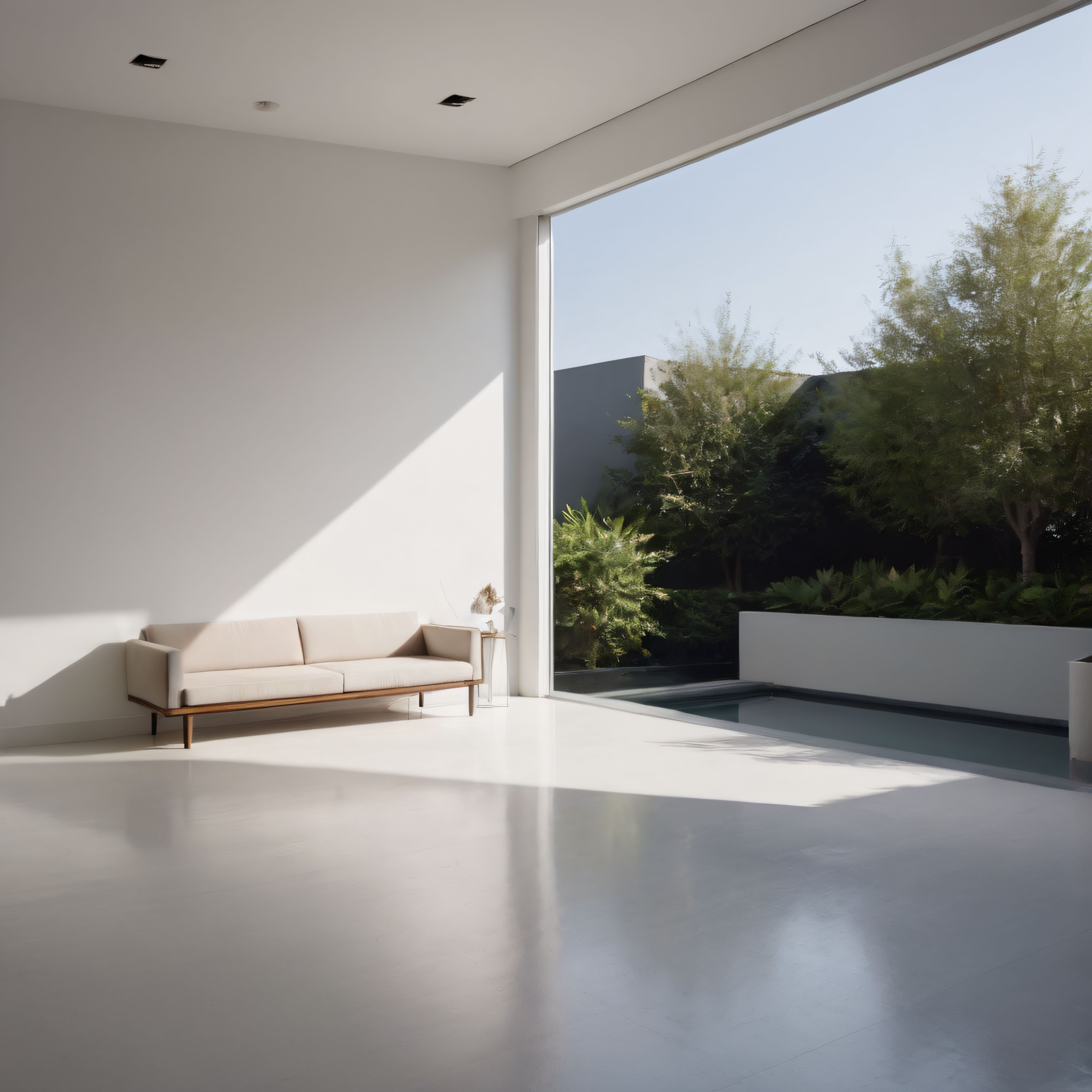 Büyük Pencereli Modern Salon: Doğa Manzaralı Minimalist Dekorasyon Örneği