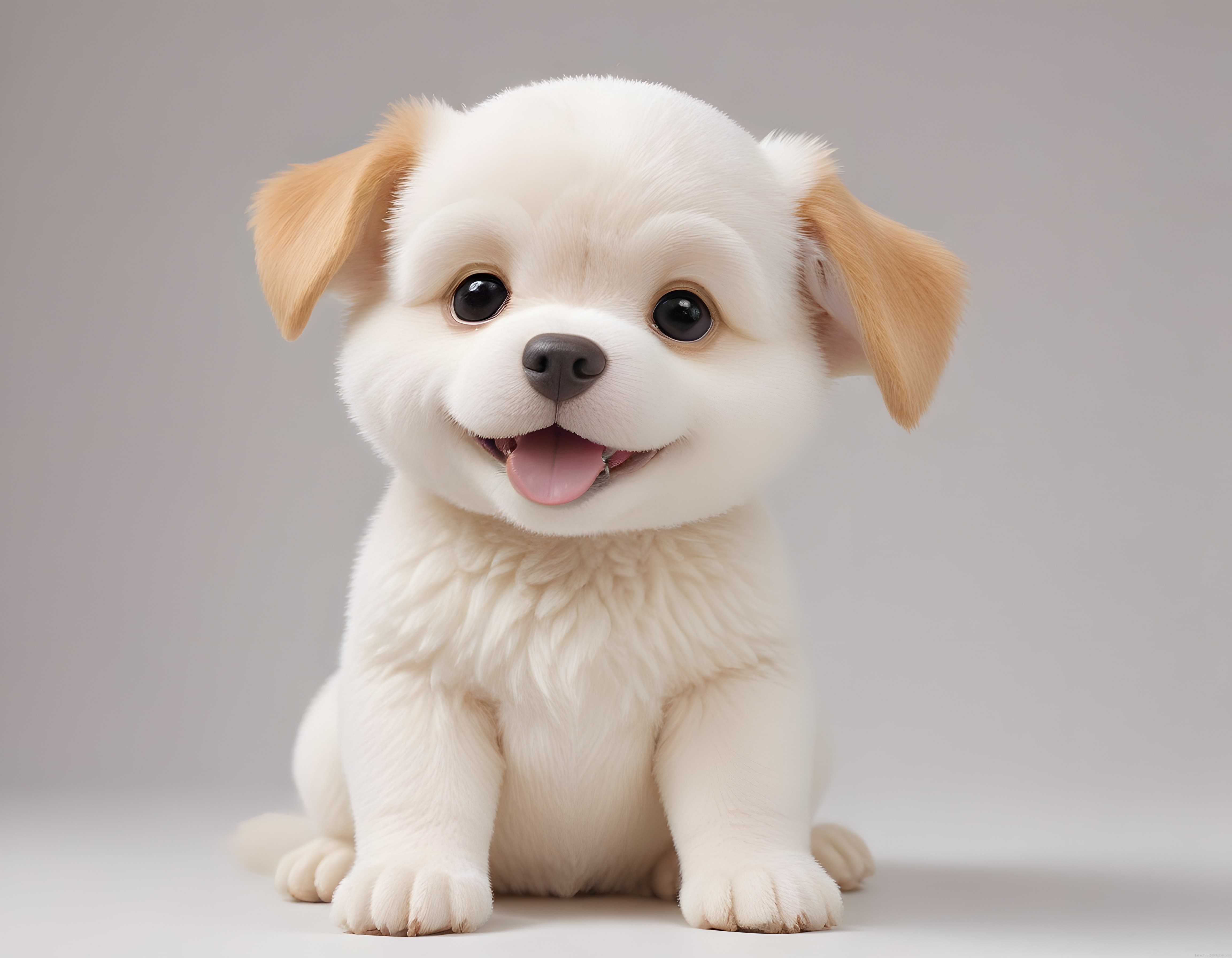 Büyük Siyah Gözleriyle Gülümseyen Sevimli Beyaz Köpek Yavrusu Portresi