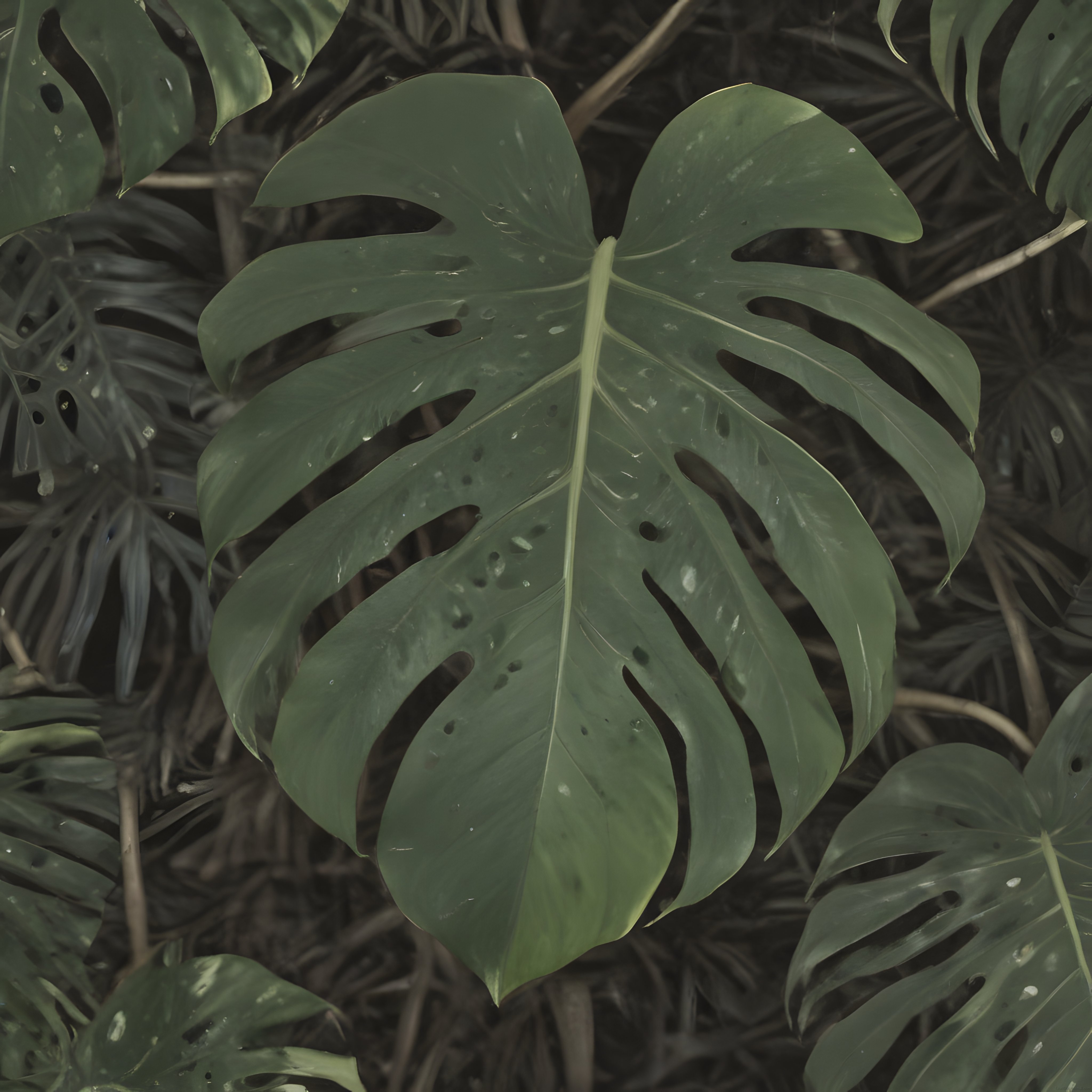 Büyük Yapraklı Monstera Bitkisinin Orman İçindeki Yakın Plan Görüntüsü