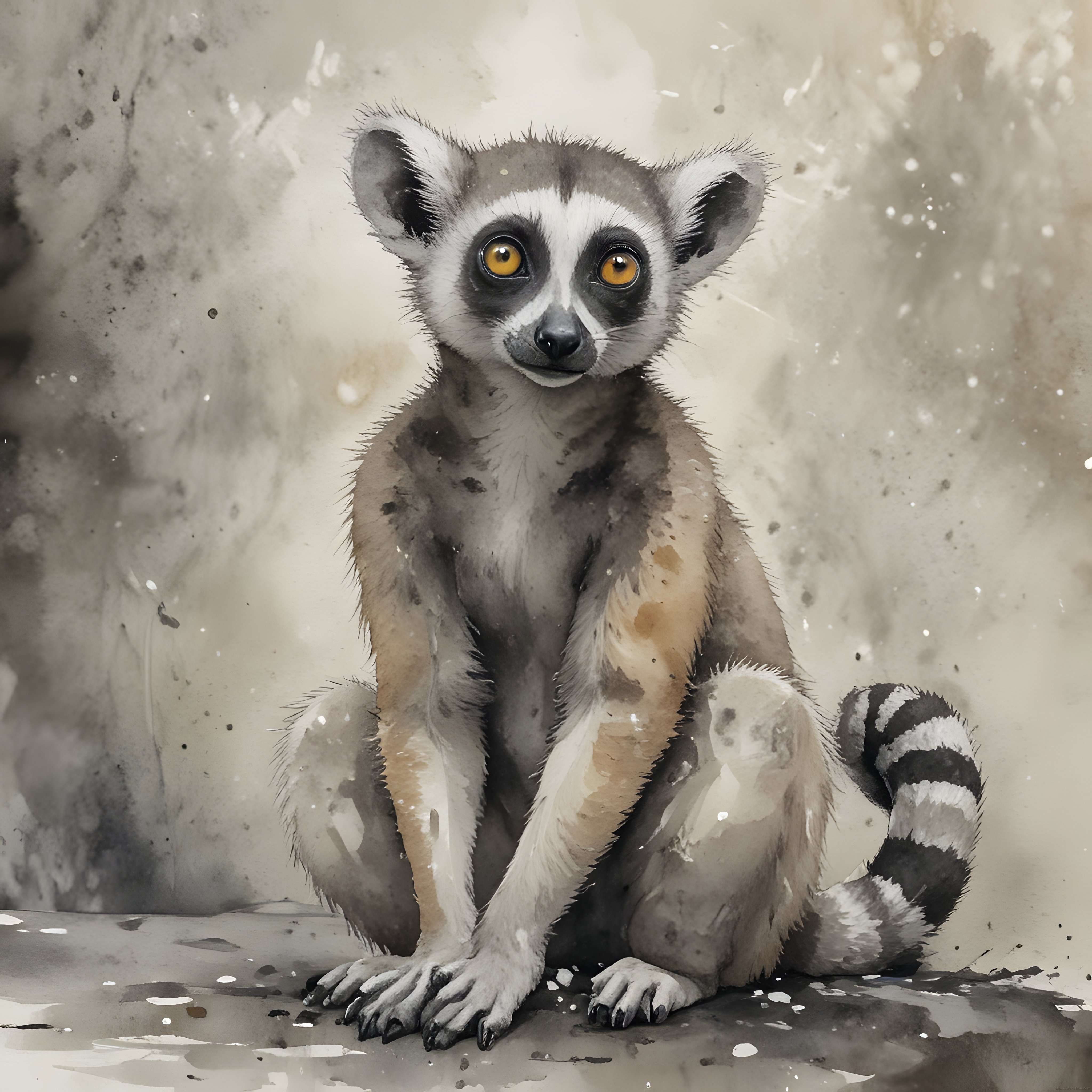 Büyüleyici Amber Gözleriyle Suluboya Lemur Portresi ve Sanatsal Detaylar