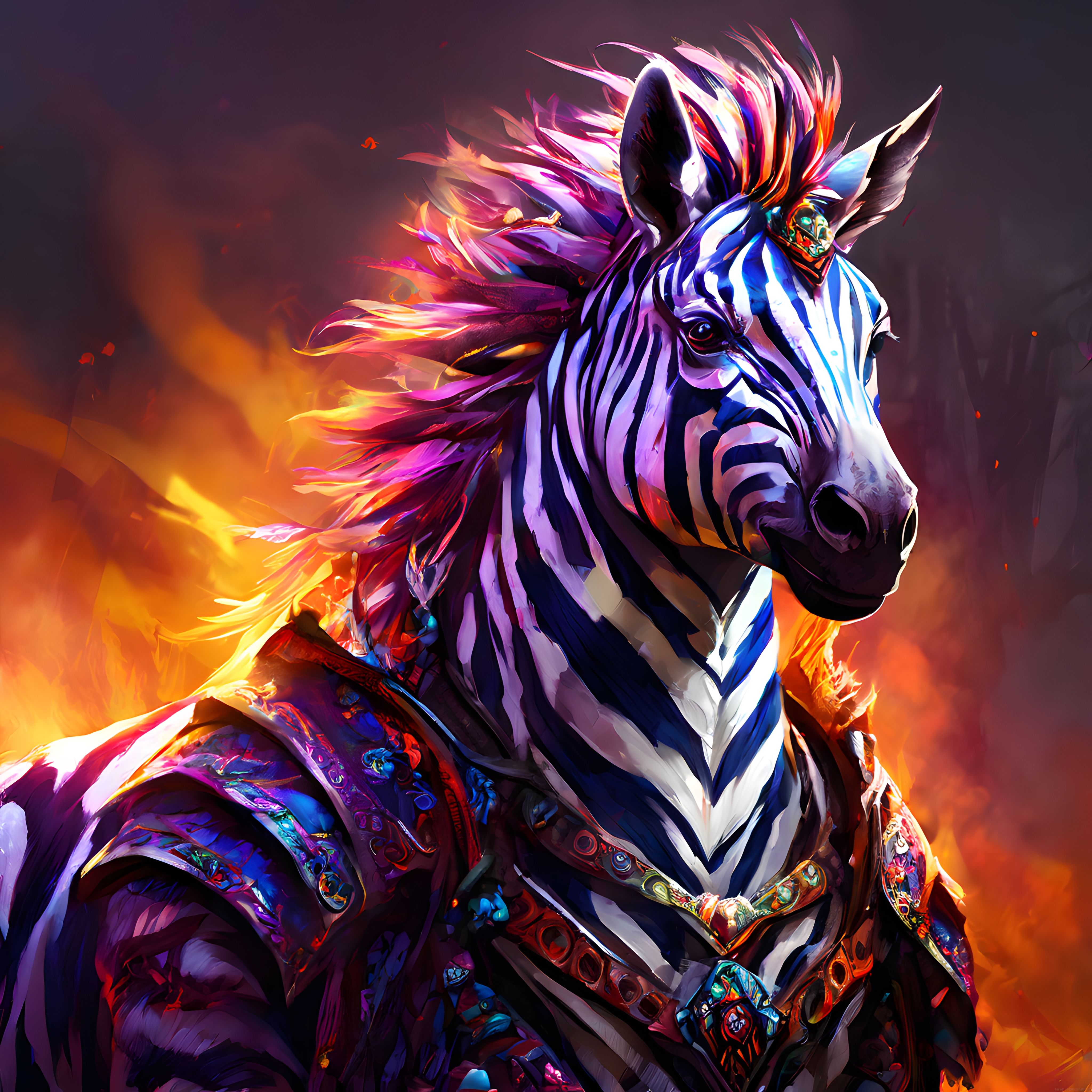 Büyüleyici Ateşli Yeleli Zebra: Fantastik Dijital Sanat Çalışması
