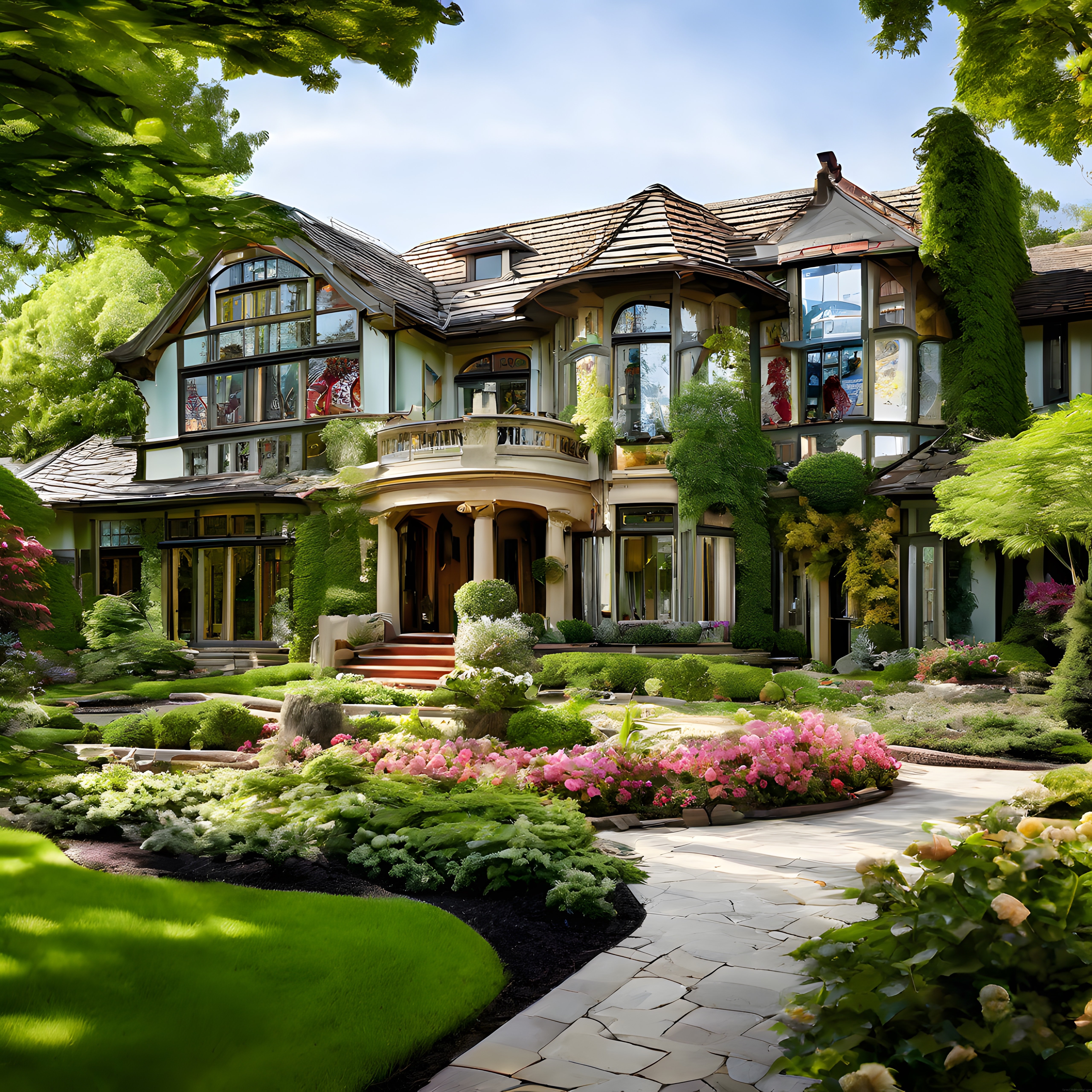 Büyüleyici Bahçeyle Çevrili Lüks Storybook Tarzı Villa ve Yeşil Peyzaj Tasarımı