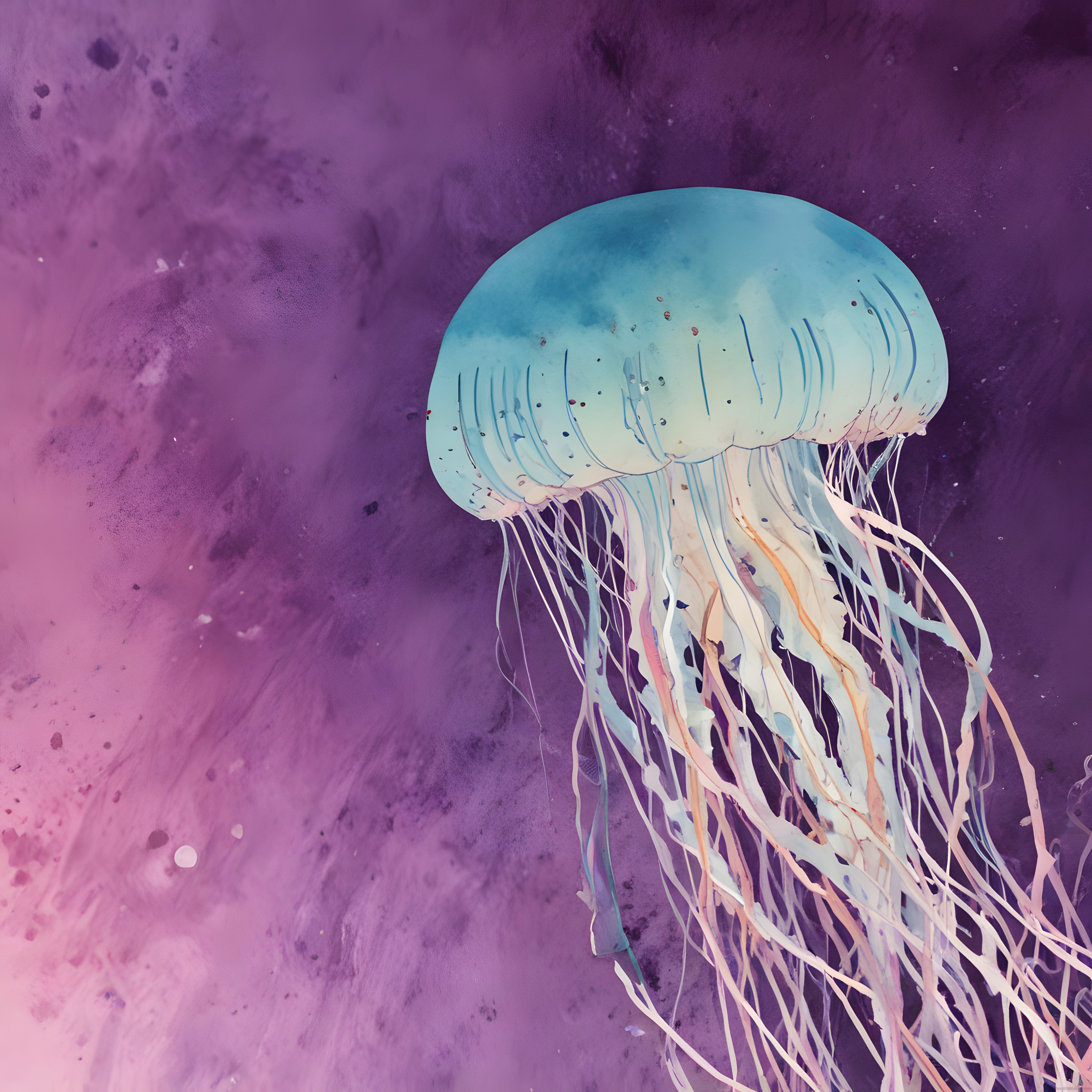 Büyüleyici Mor Su Altı Atmosferinde Süzülen Turkuaz Deniz Anası Sanatı