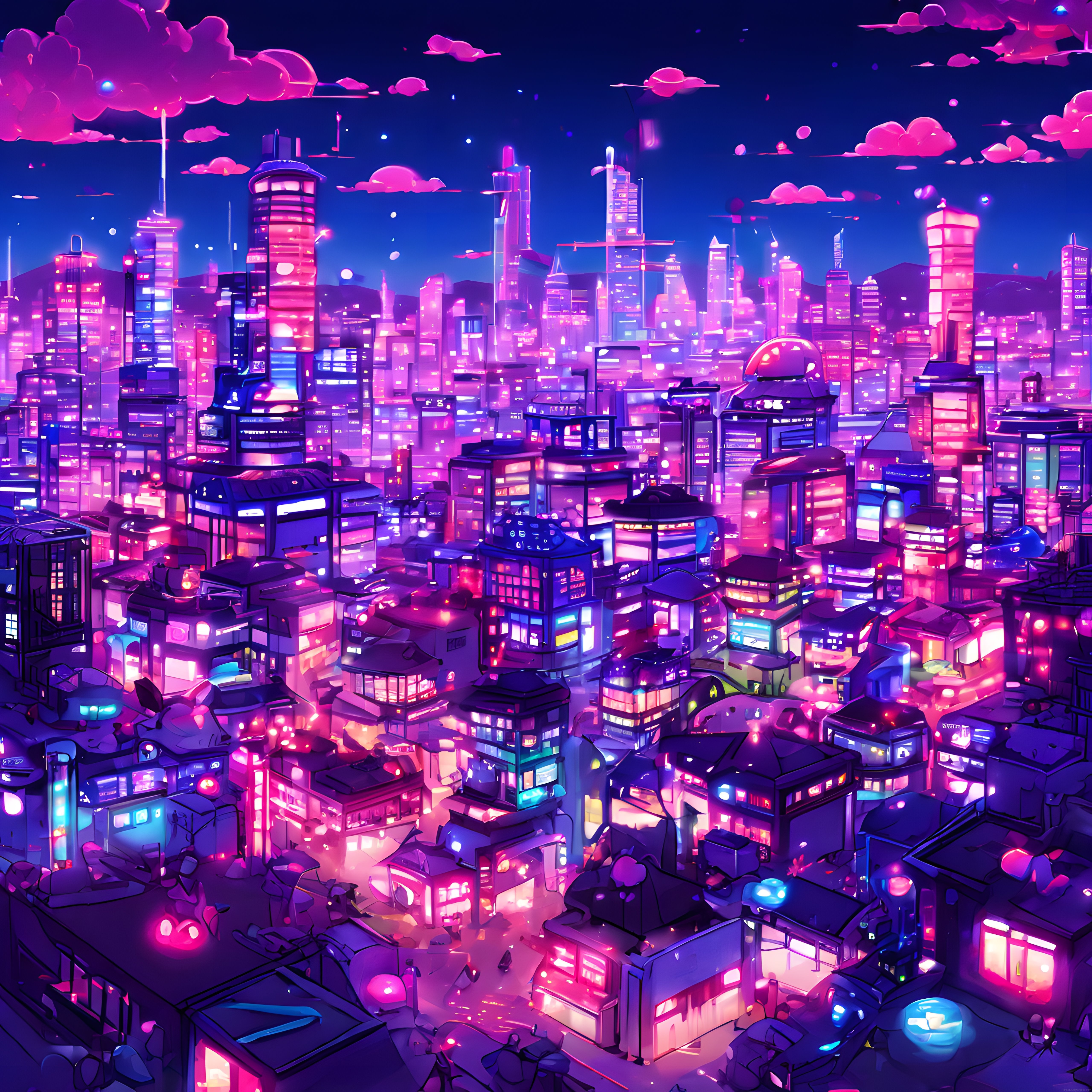 Büyüleyici Neon Işıklarla Aydınlanmış Cyberpunk Anime Şehir Panoraması