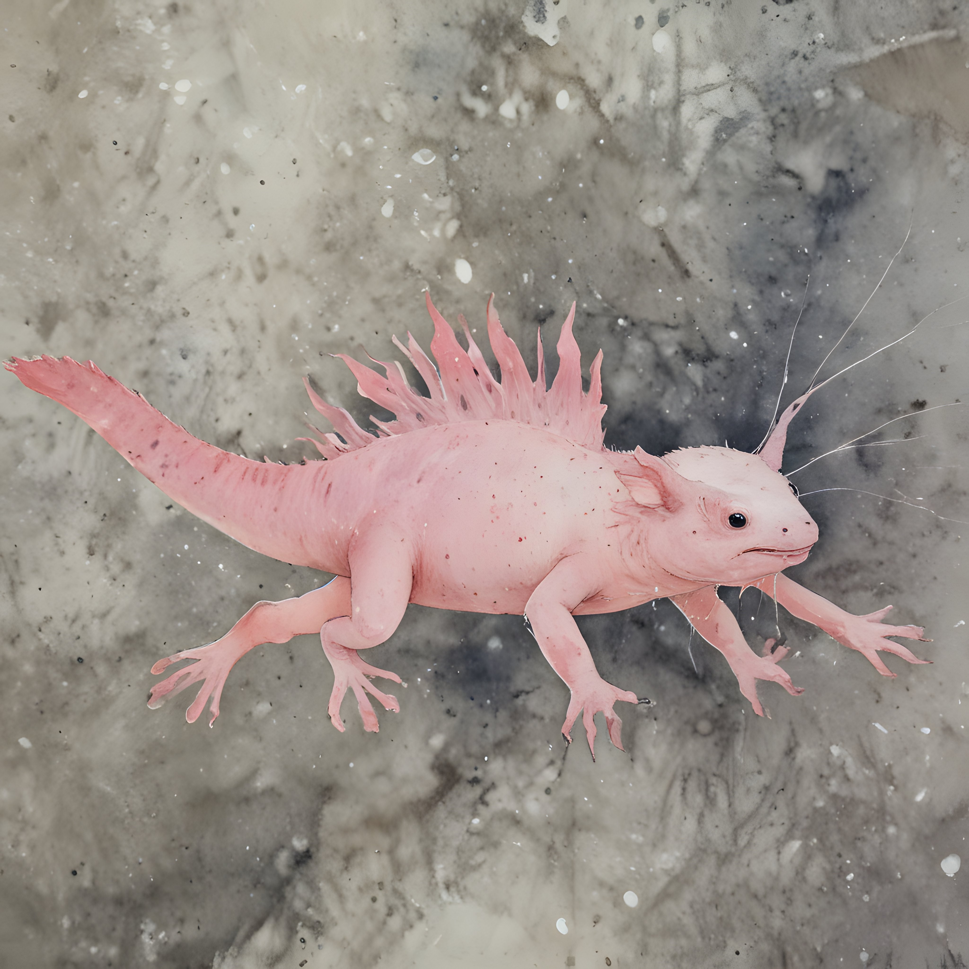 Büyüleyici pembe aksolotl su altında yüzerken yakın plan doğal yaşam fotoğrafı