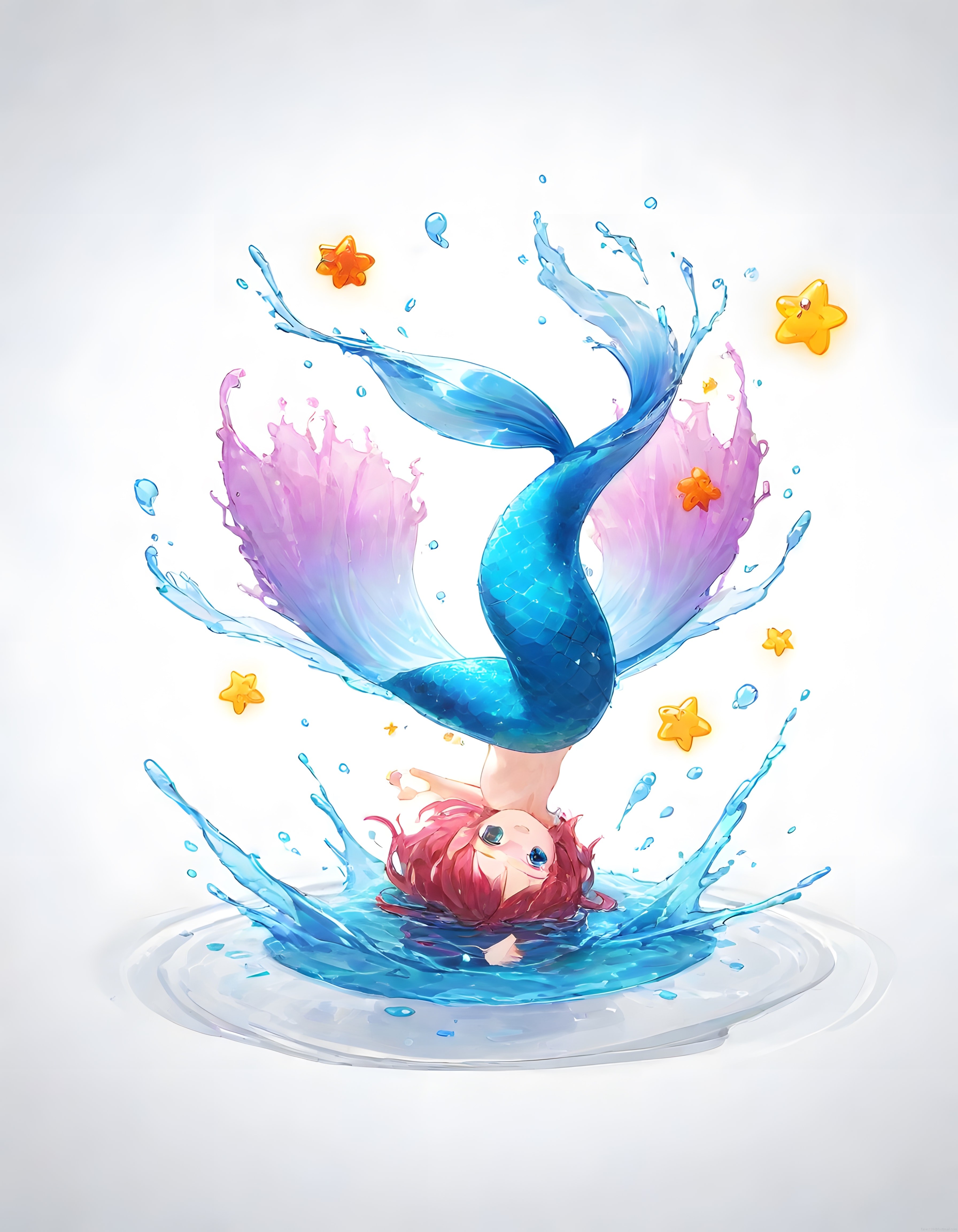 Büyülü Deniz Kızı ve Yıldızların Dansı: Fantastik Dijital Anime İllüstrasyon