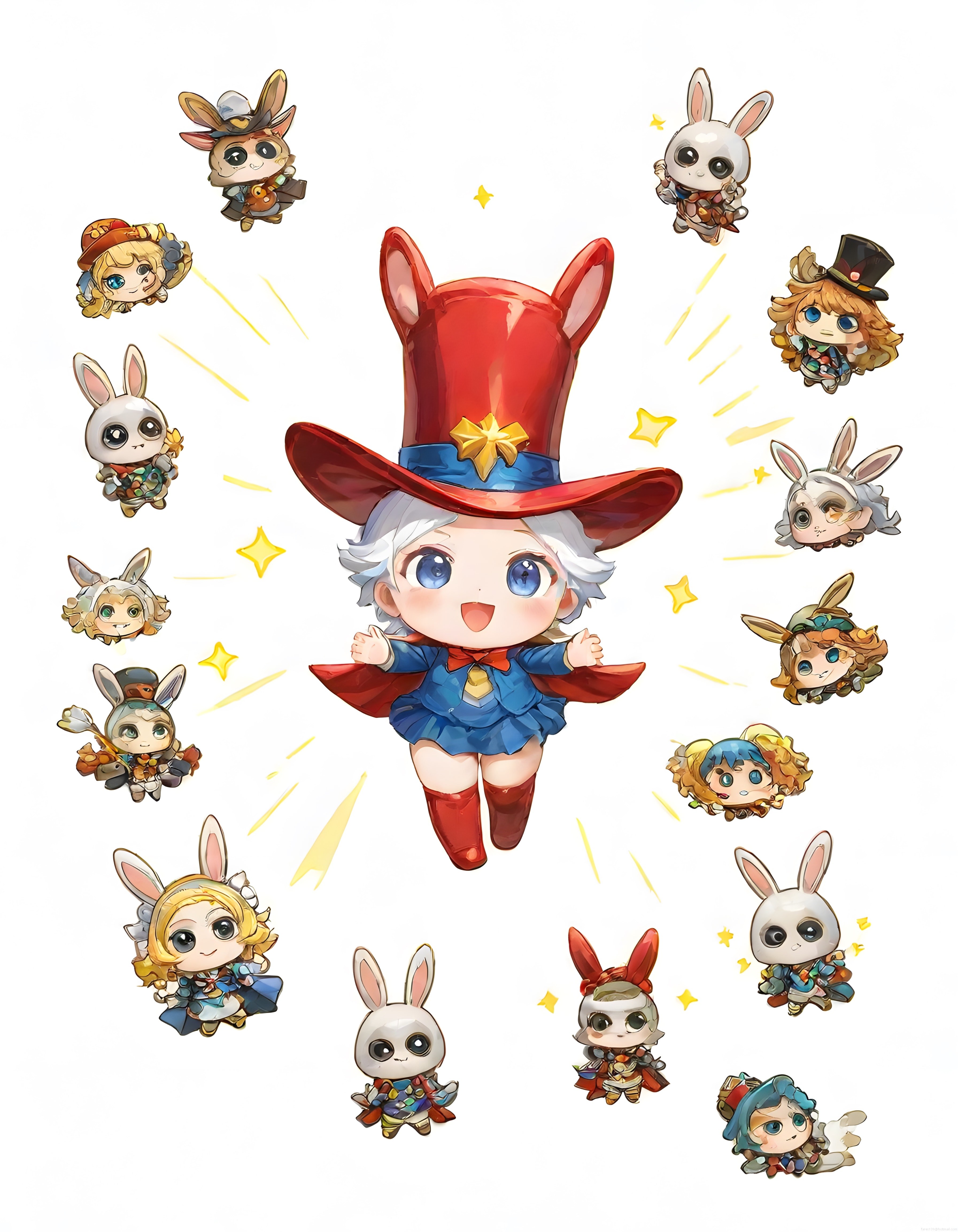 Büyülü Tavşan Şapkalı Anime Kız ve Şirin Chibi Karakterler Dünyası