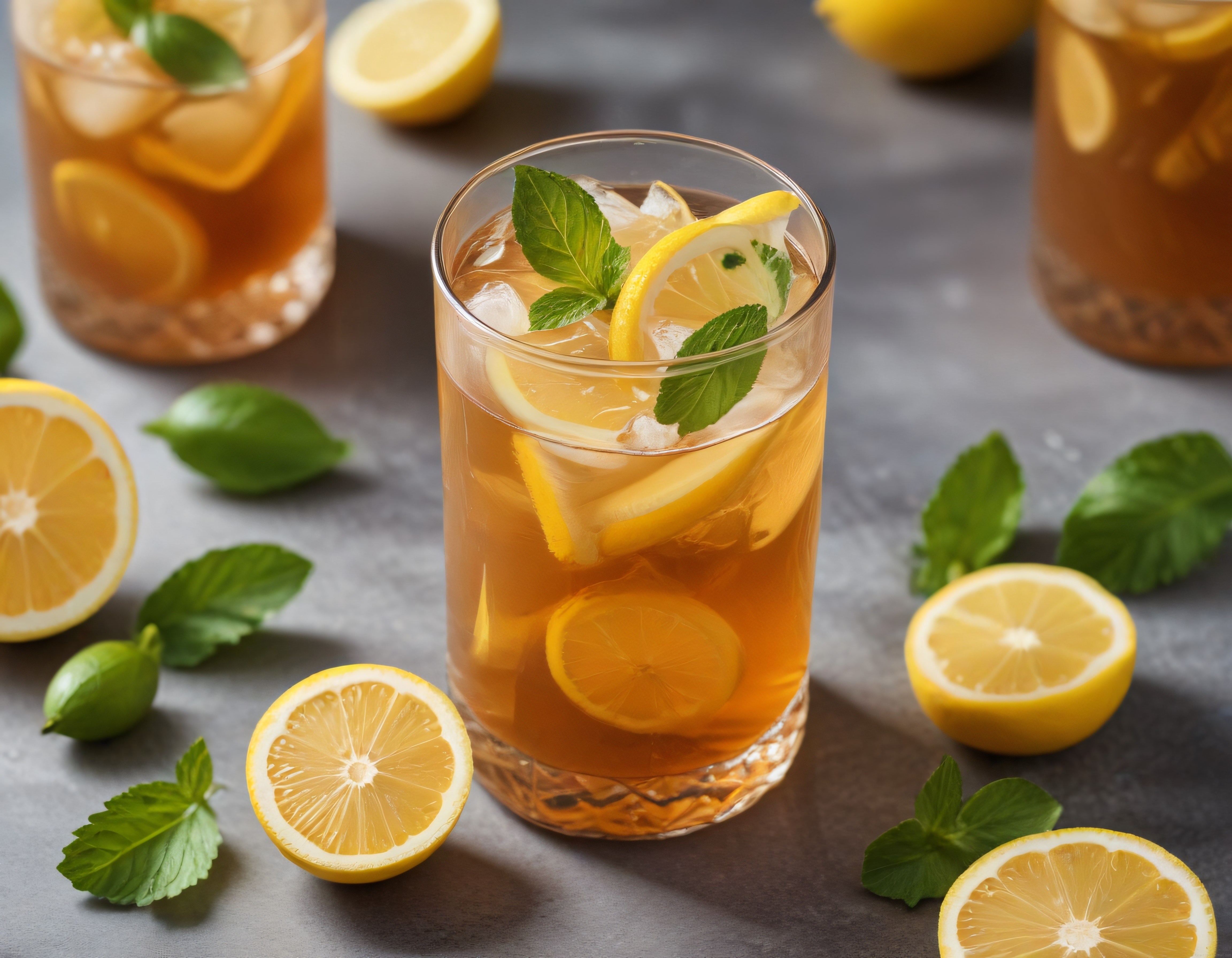 Buz Dolu Bardakta Limon ve Nane ile Serinleten Ev Yapımı Soğuk Çay Sunumu