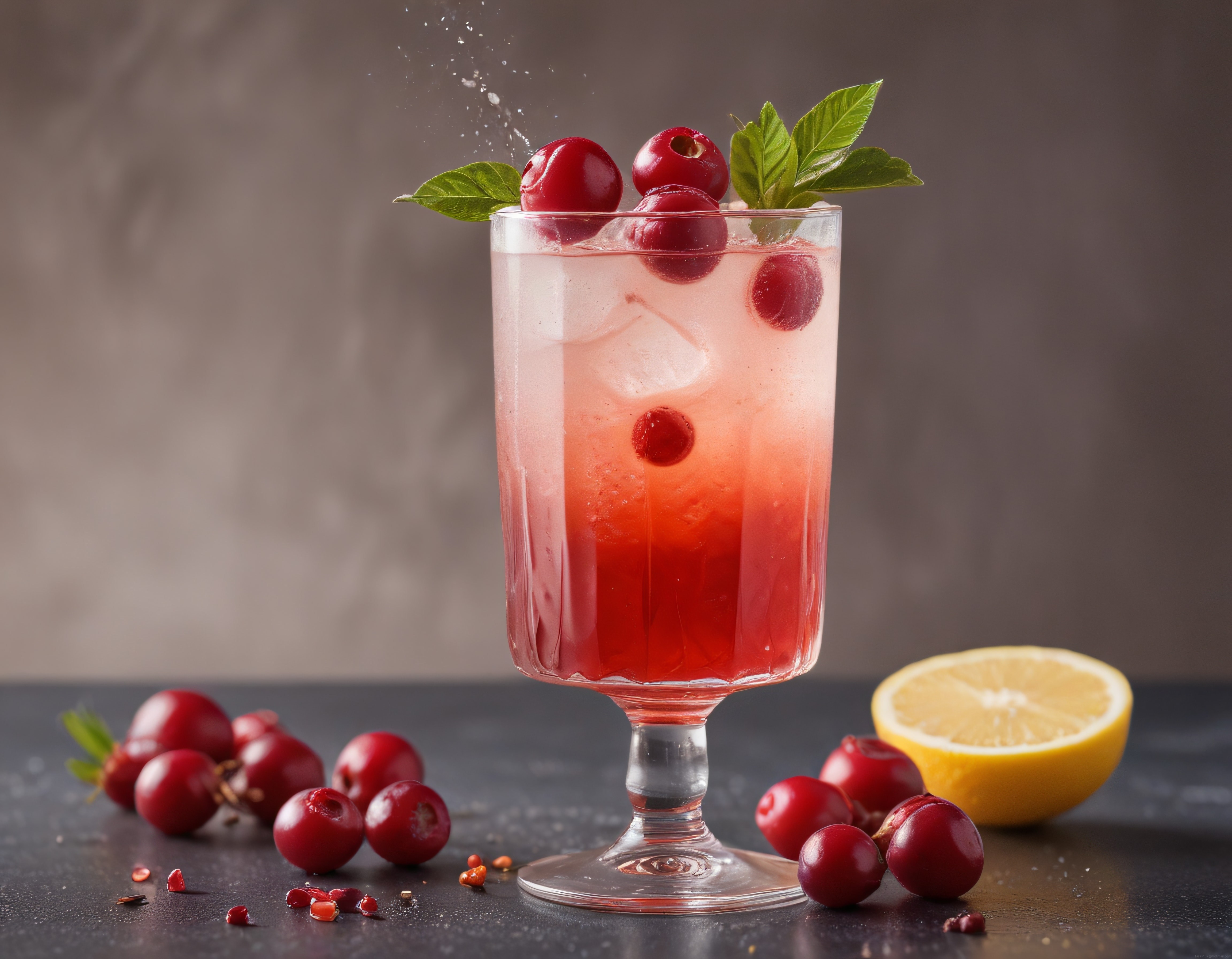 Buz Dolu Uzun Bardakta Kirazlı Limonlu Serinletici Yaz İçeceği