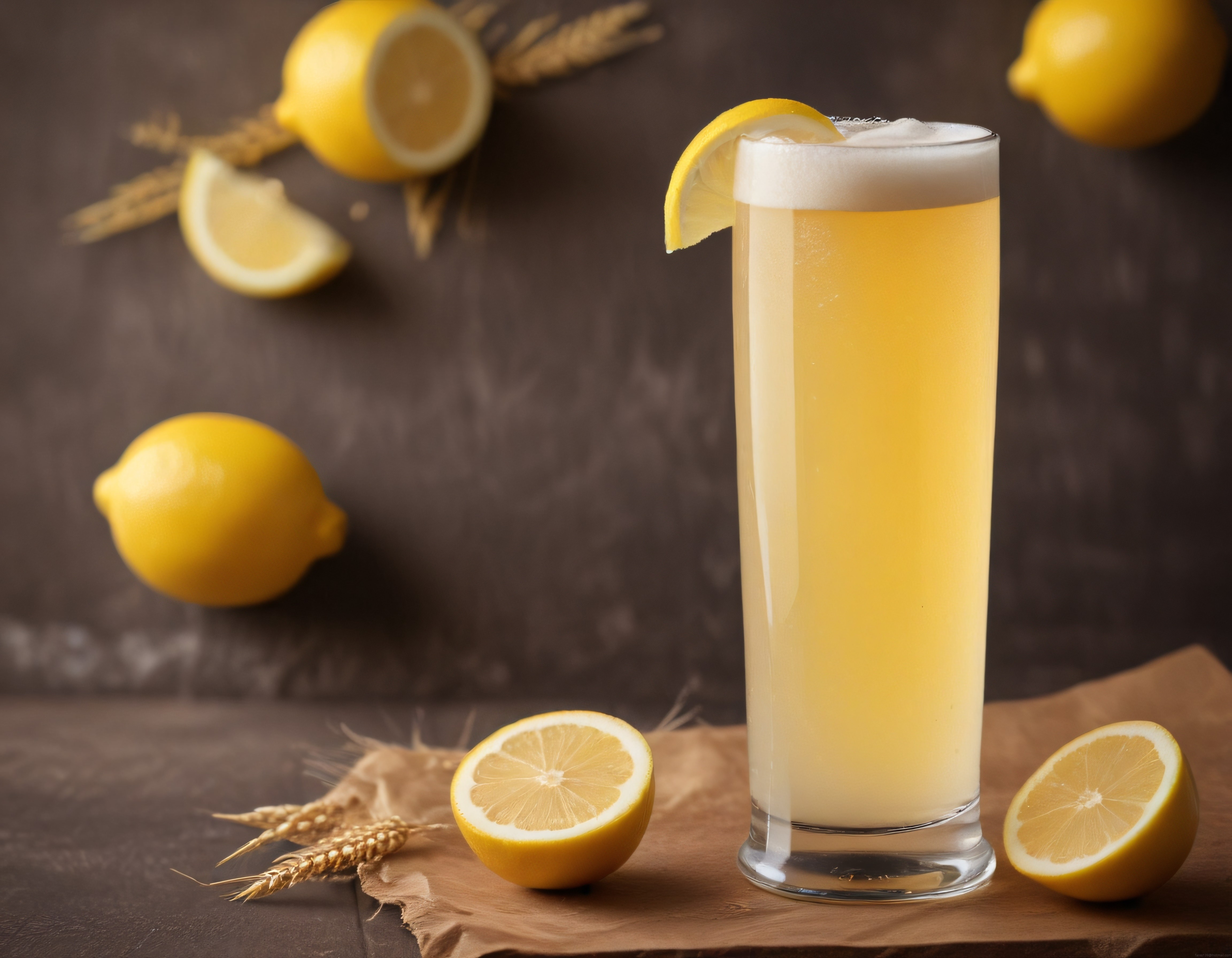 Buz Gibi Limonata: Taze Limon Dilimleri ve Buğday Başaklarıyla Rustik Sunum