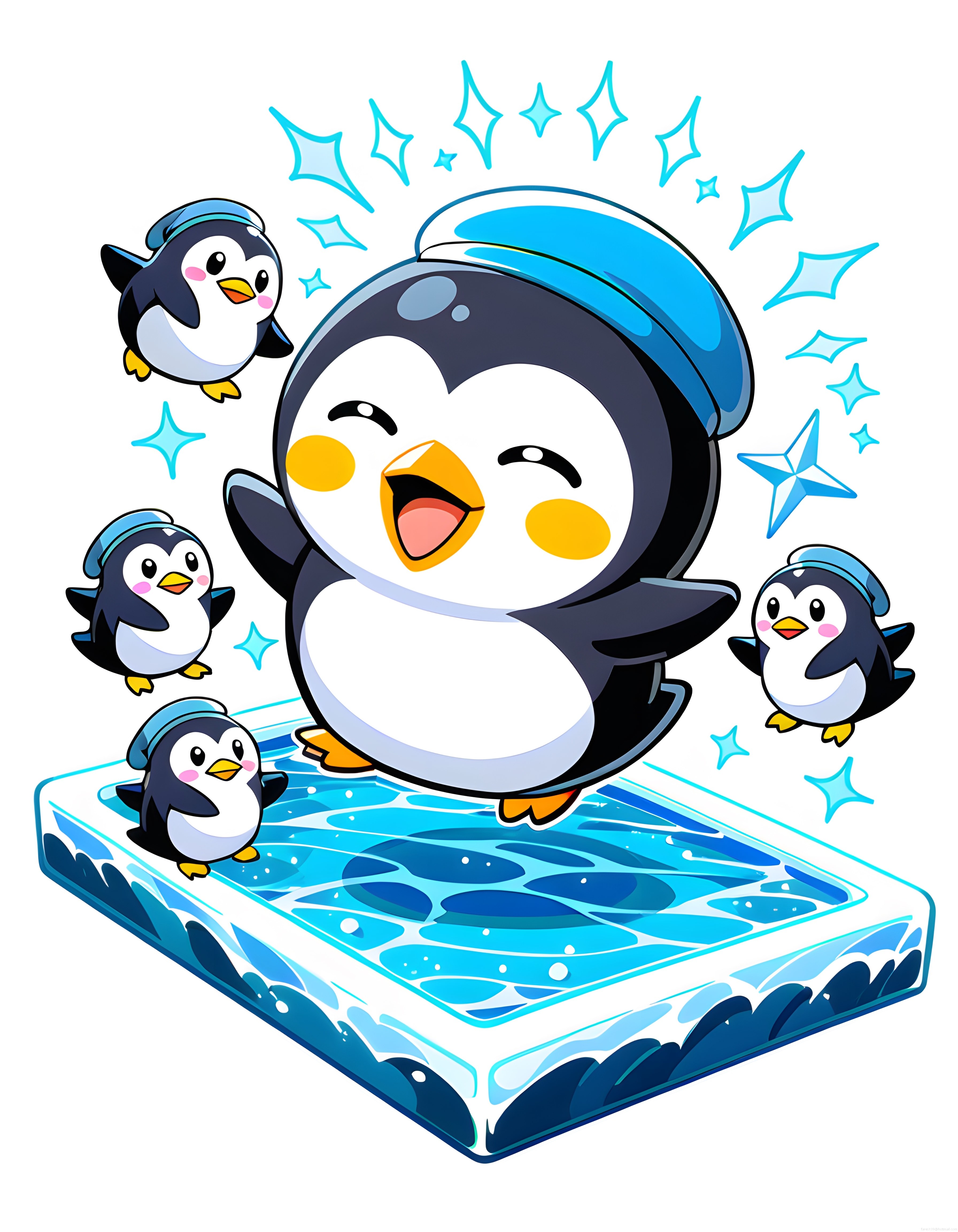 Buz Üzerinde Dans Eden Sevimli Penguen Ailesi ve Yıldızlı Kutlama Anı