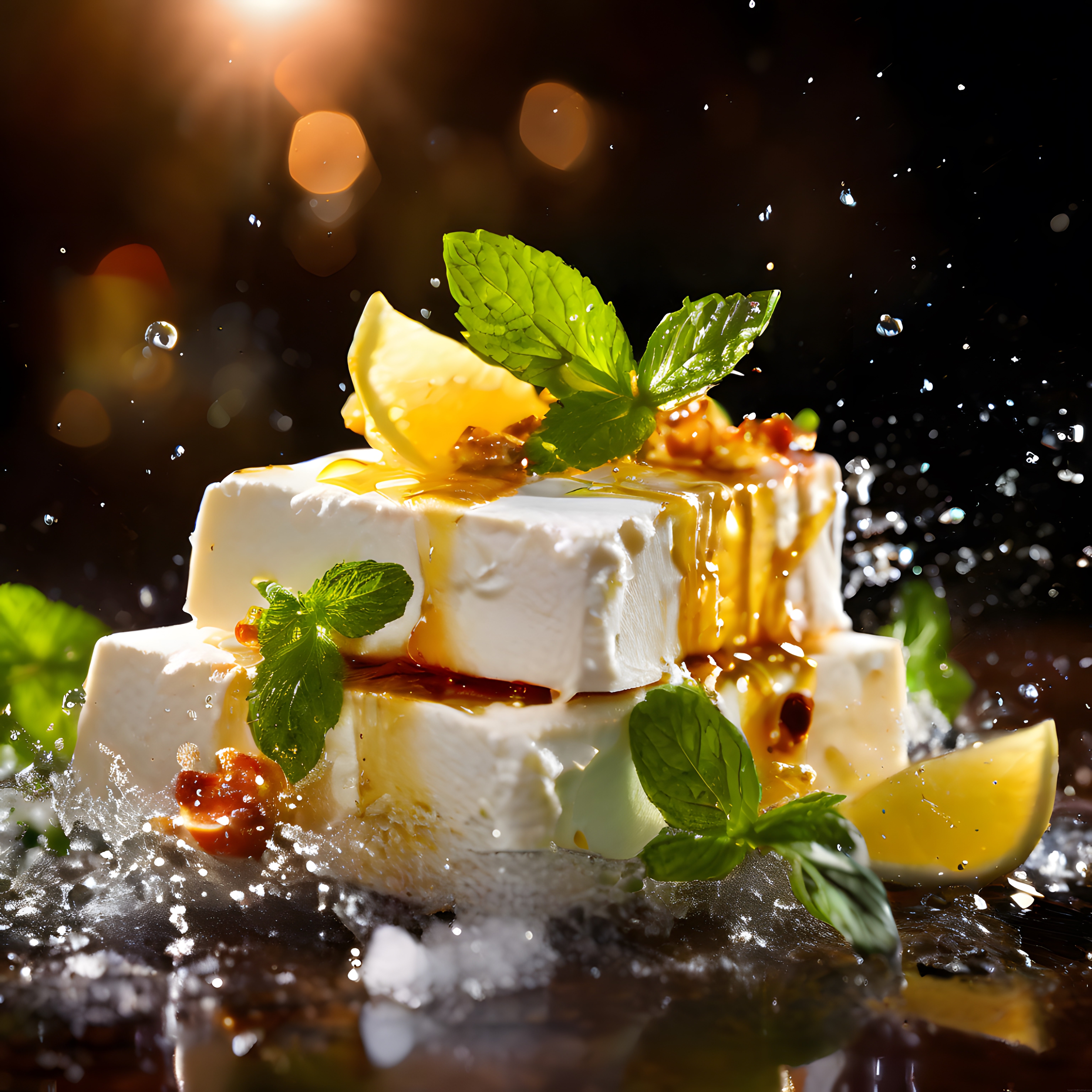 Buz Üzerinde Karamel Soslu Limon ve Naneli Ferah Sütlü Tatlı Görseli
