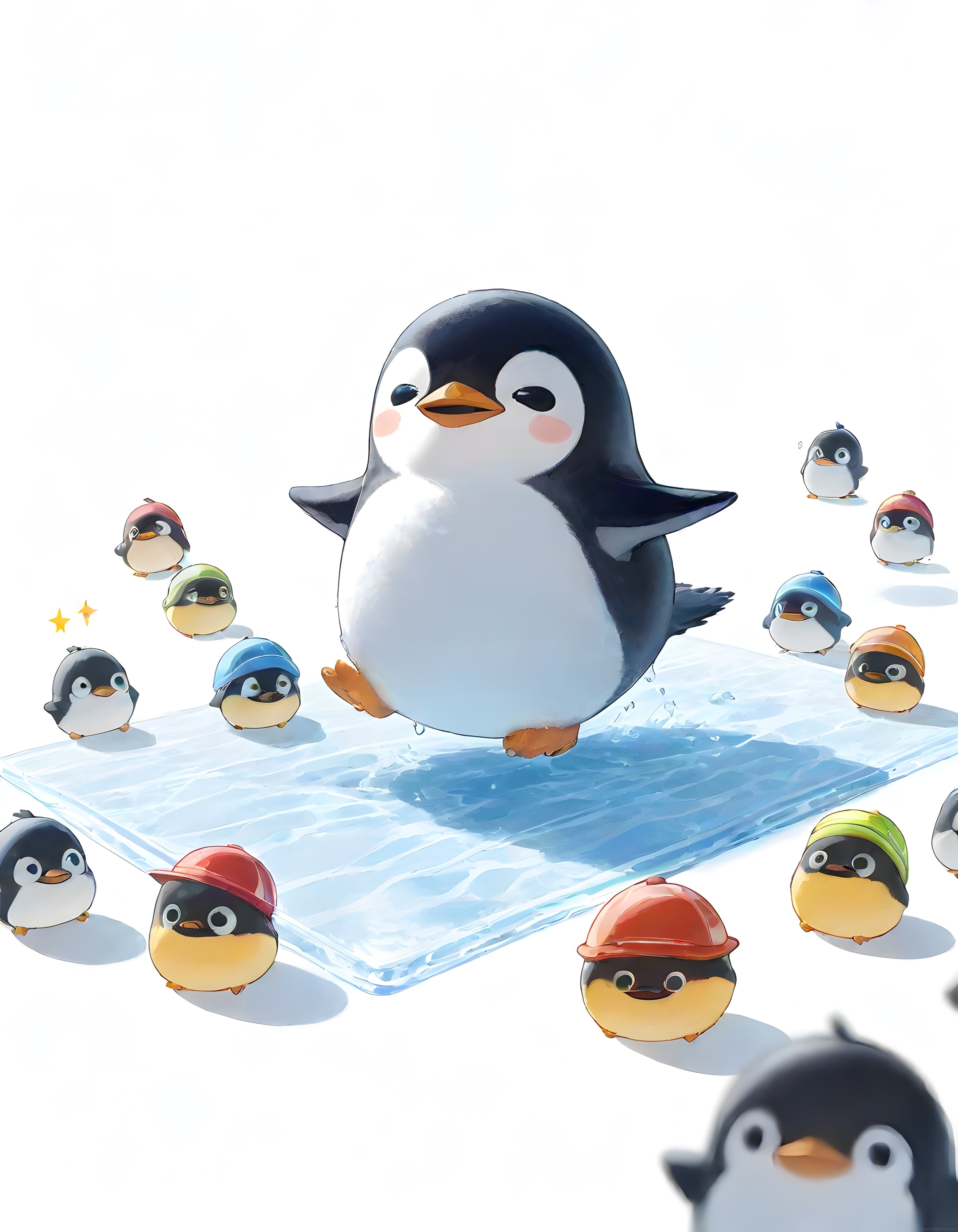 Buz Üzerinde Şapkalı Yavru Penguenler ve Sevimli Animasyon Dünyası