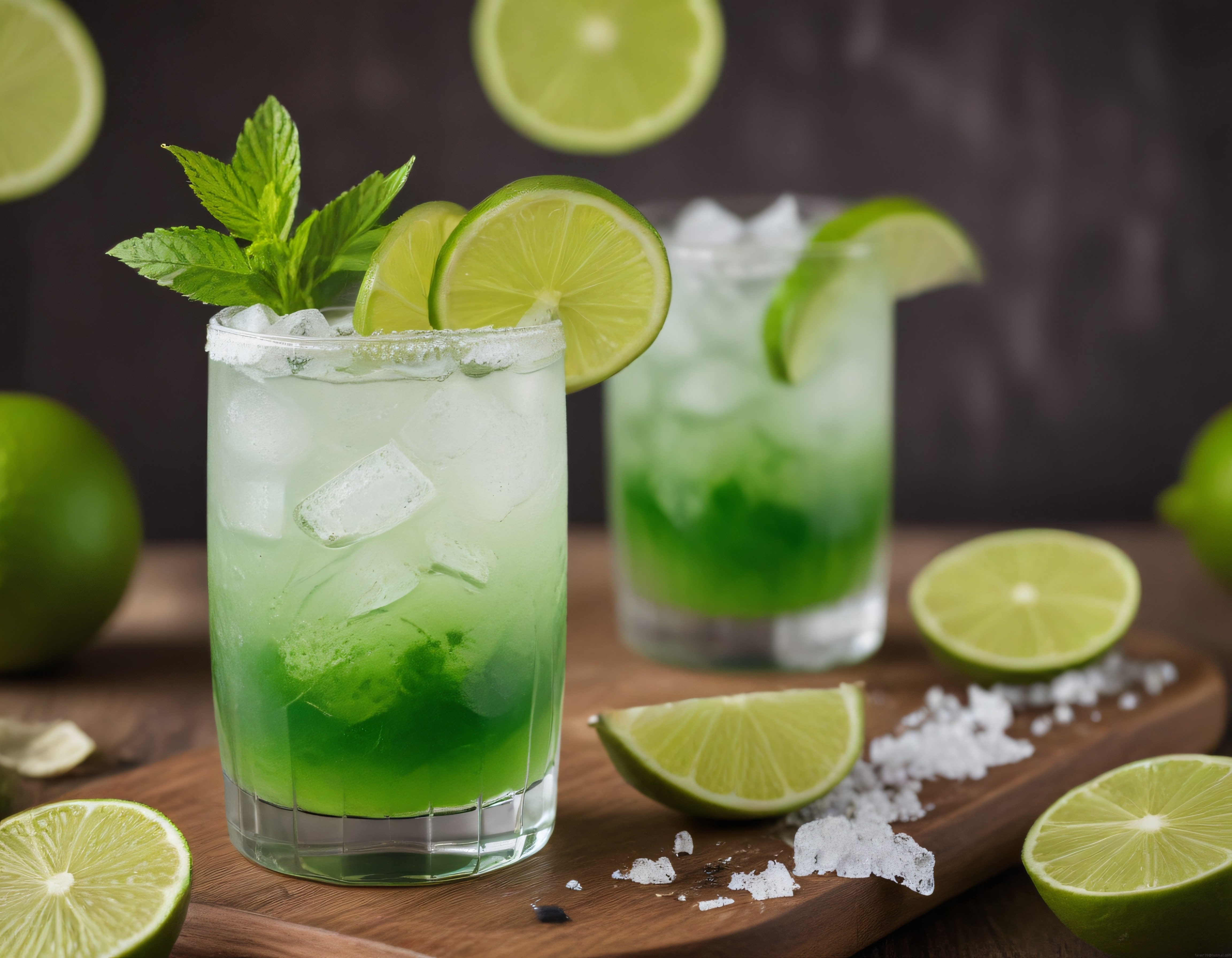 Buzlu Bardakta Ferahlatıcı Nane Limon Kokteyli ve Tropikal Sunum Detayları