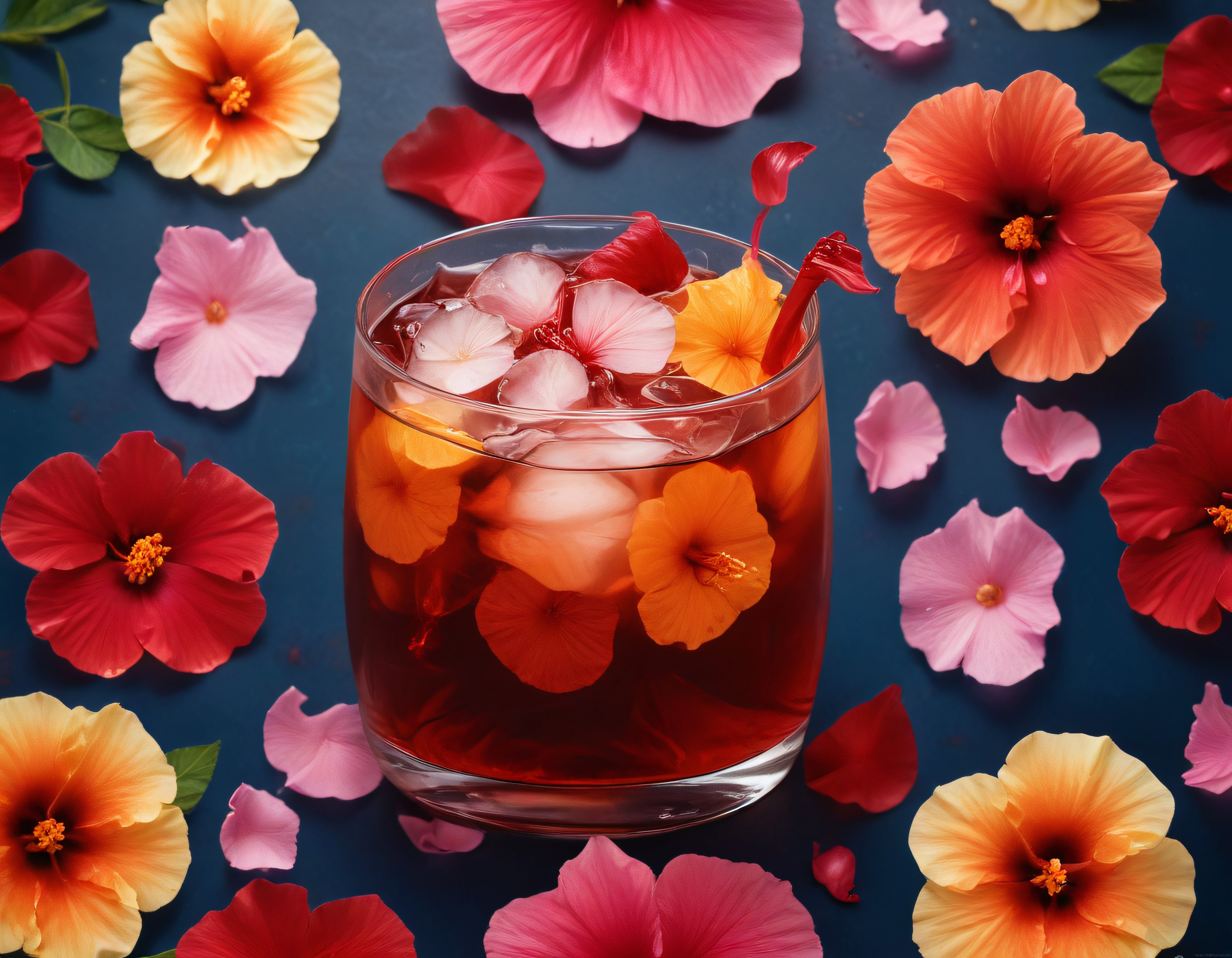 Buzlu Hibiskus Çayı ve Renkli Ebegümeci Çiçekleri ile Serinletici İçecek
