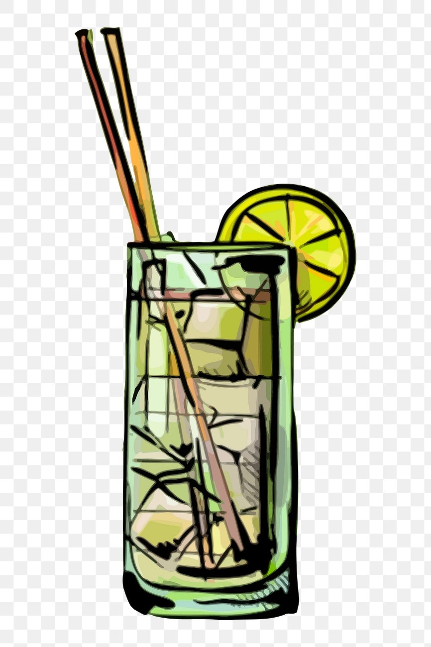 Buzlu limonlu kokteyl çizimi, şeffaf arka planlı serinletici yaz içeceği