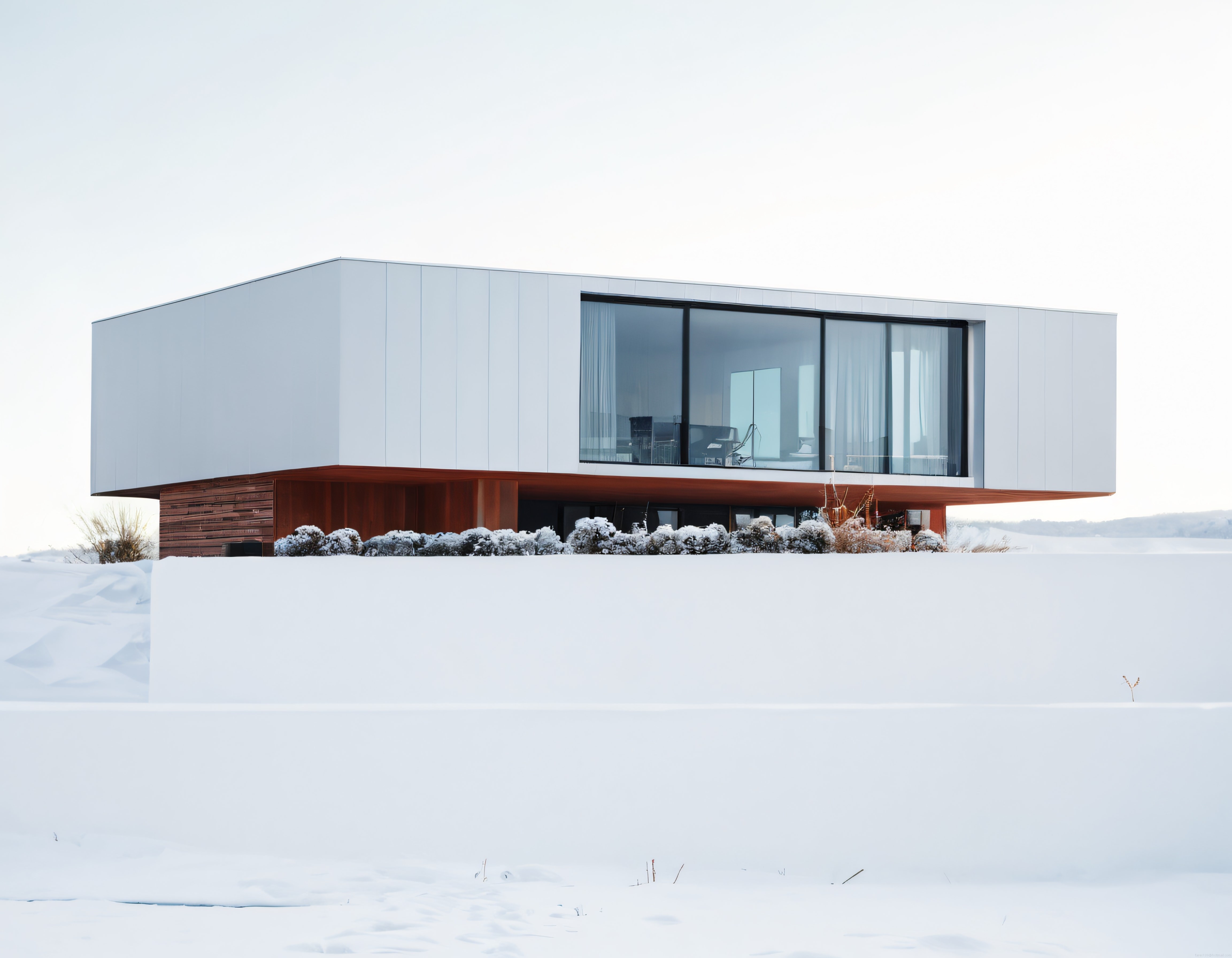 Buzul Beyazı Kışta Yükselen Modern ve Minimalist Bir Villa Tasarımı